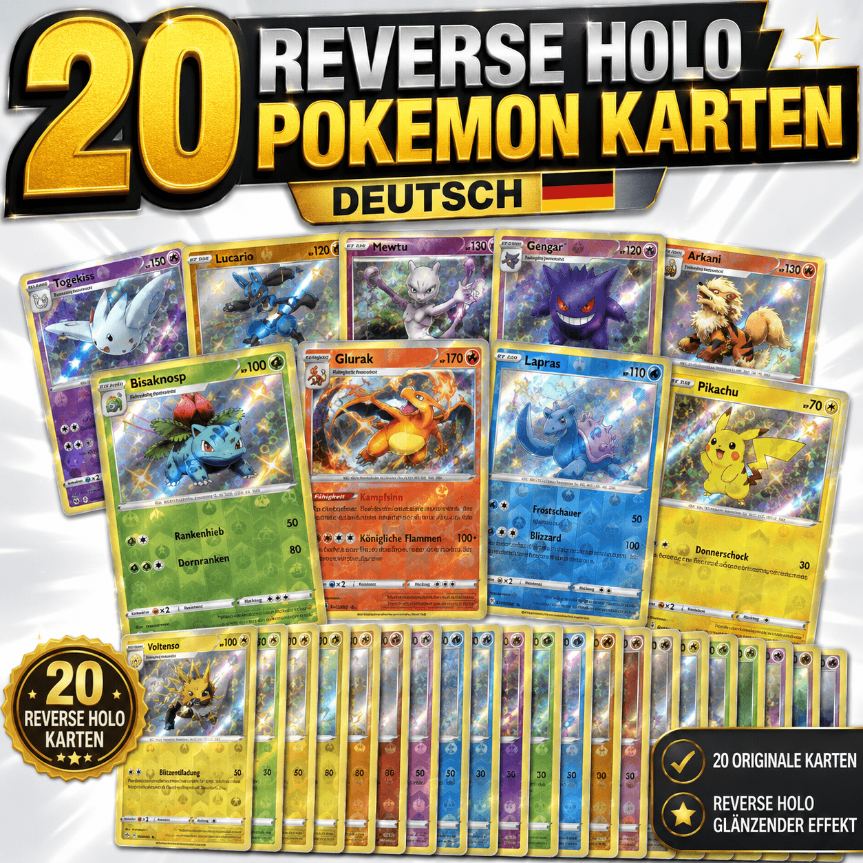 Image of 20 Different Reverse/ Glitter Cards In German Language - No Duplicates - All