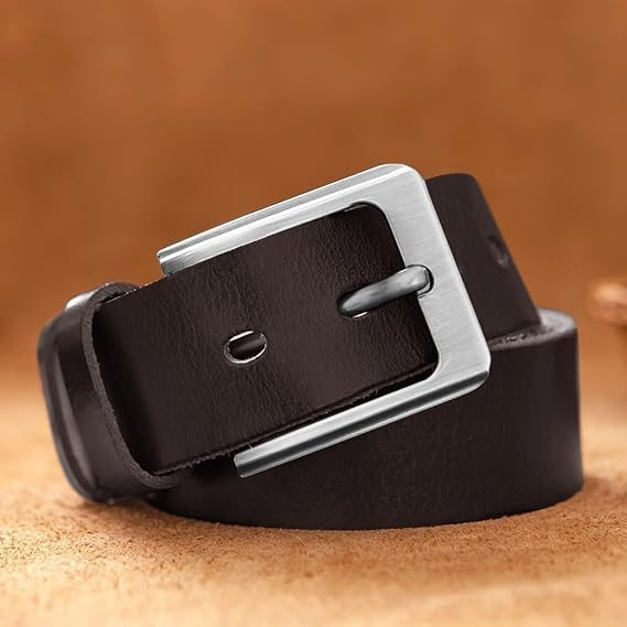 Men's Genuine Leather Belt with Anti-Scratch Pin Buckle