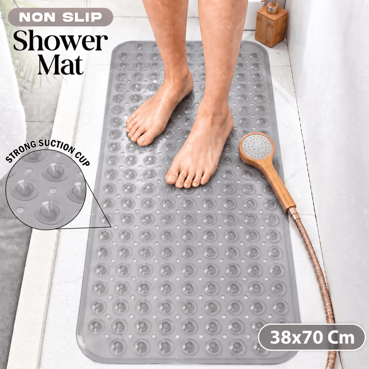 TEMU Non-slip Shower Mat – Durable Pvc Bath Mat With Strong Suction Cups, Machine Washable Bathroom Floor Mat For Safe & Comfortable Use