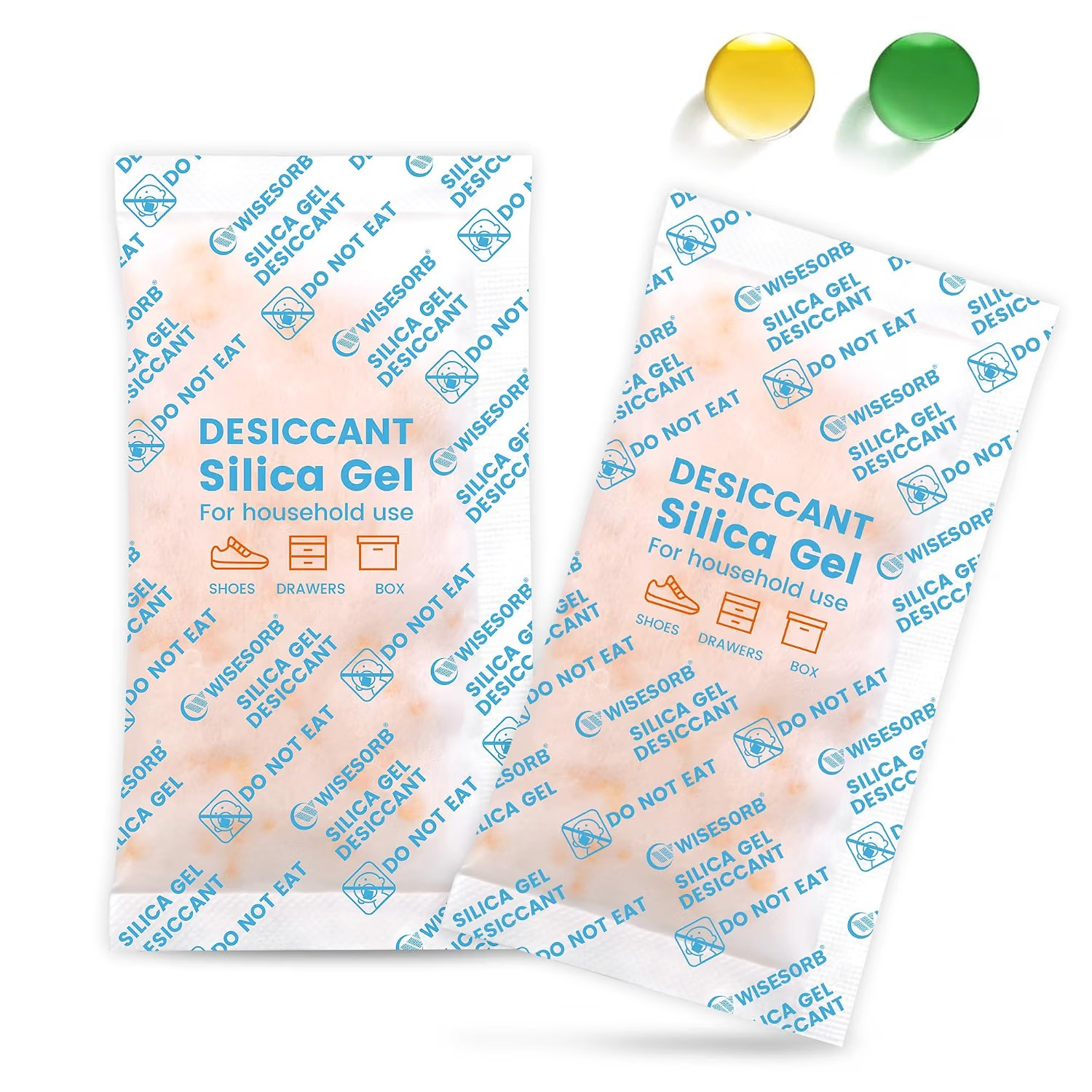 Image of Wisesorb Silica Gel Desiccant Bags With Orange To Dark Green Indicator – Reusable Moisture Absorbers For Electronics, Photos, And Storage