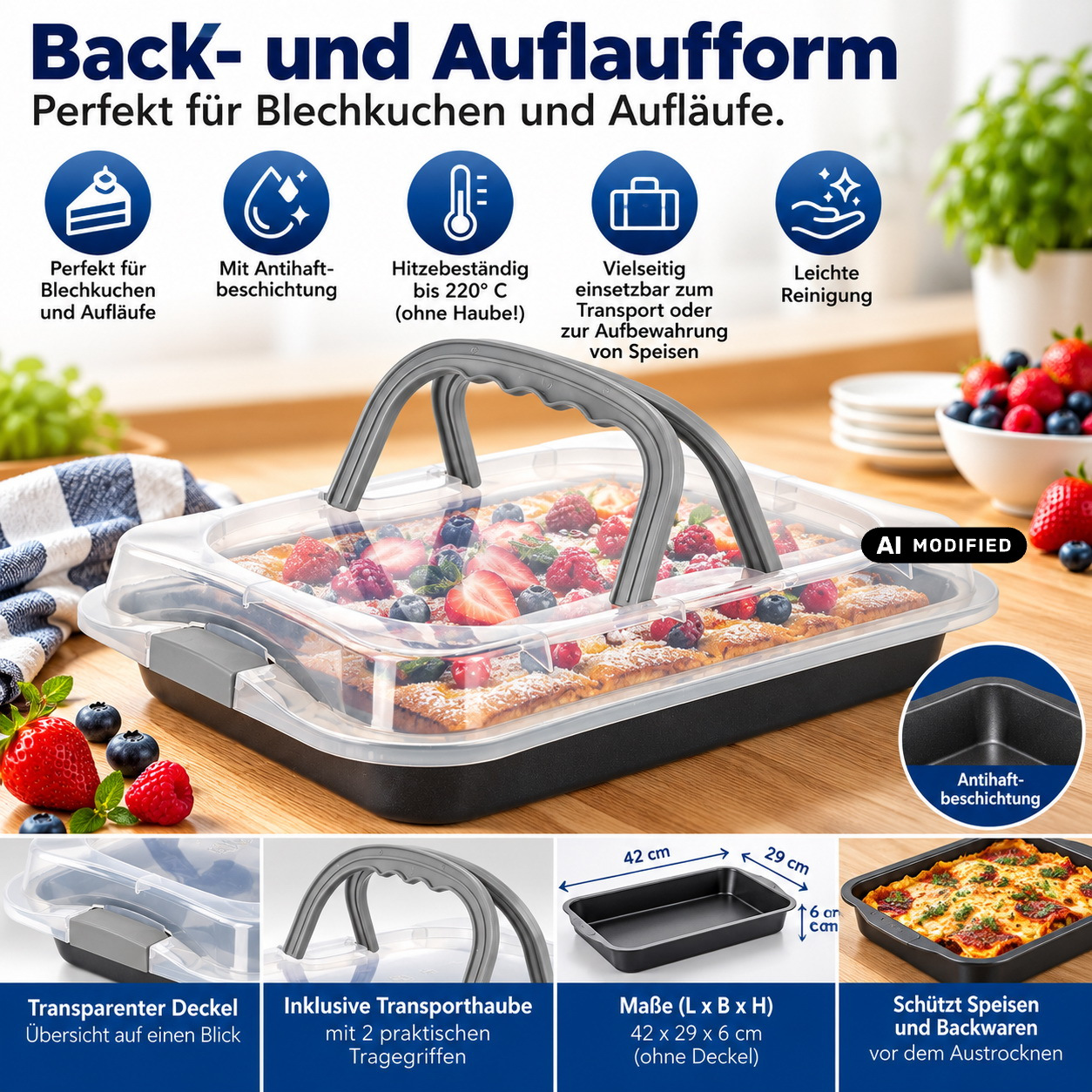 Image of Cake Tin With Lid 42 X 29 X 6 Cm Baking Sheet Cake Tin With Transport Lid Baking Tin Cookie Sheet Cake Baking Tin Oven Dish Oven Tray With Transport Hood