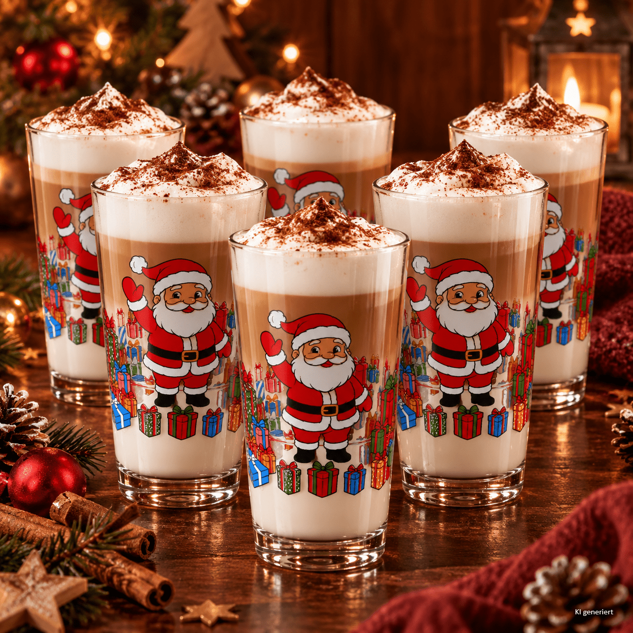 Image of 6-piece Set Claus Glasses 300 Ml, Santa Claus Decor, Stackable Coffee Glasses For Iced Coffee, , Chai Latte, Cappuccino, Christmas, Winter, Drinking Glass