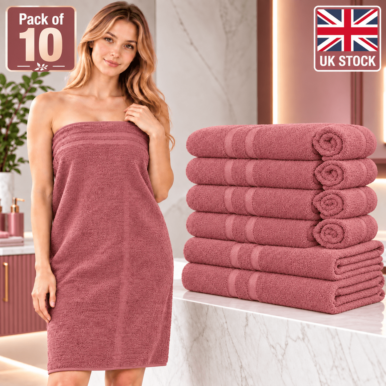 TEMU 10-piece Towel Bale Set 550 Gsm | 100% Ring-spun Fabric Super Quality Towels | Quick Dry Absorbent Bathroom Towels | Includes Face Towels, Hand