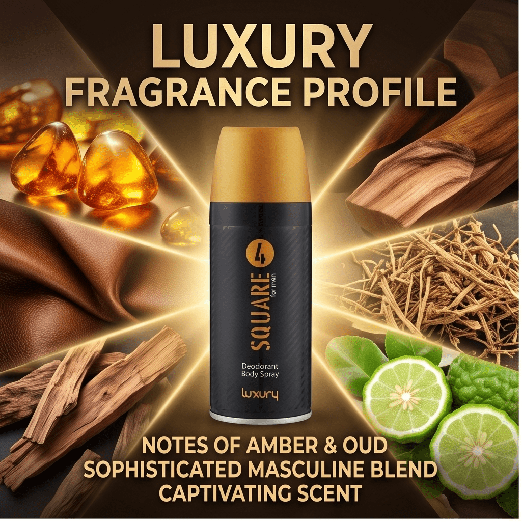 Image of 4 Square Men's Luxury Deodorant Body Spray – 150ml Long-lasting Fragrance, Premium Masculine Scent