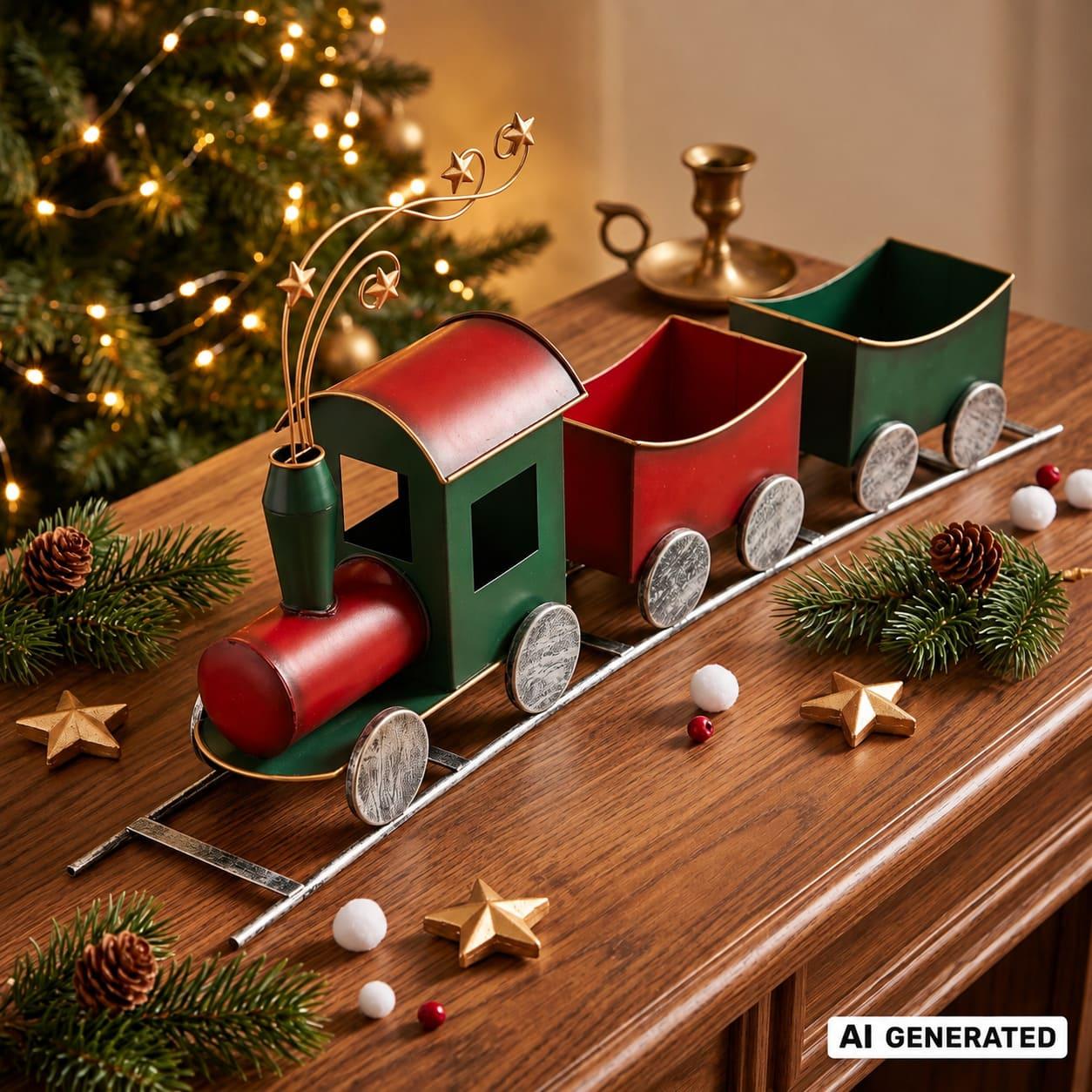 Image of Christmas Train "stars" Made Of Metal, 60 Cm Long, Decorative Train With 2 Wagons, Christmas Decoration, Christmas Figure
