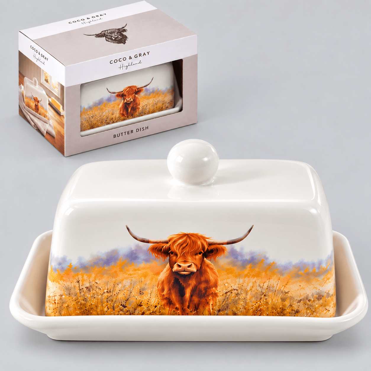 TEMU Highland Cow Butter Dish With Lid – Decorative Cow Design Butter Keeper, Kitchen Butter Storage Container For Dining Table, Breakfast & Everyday