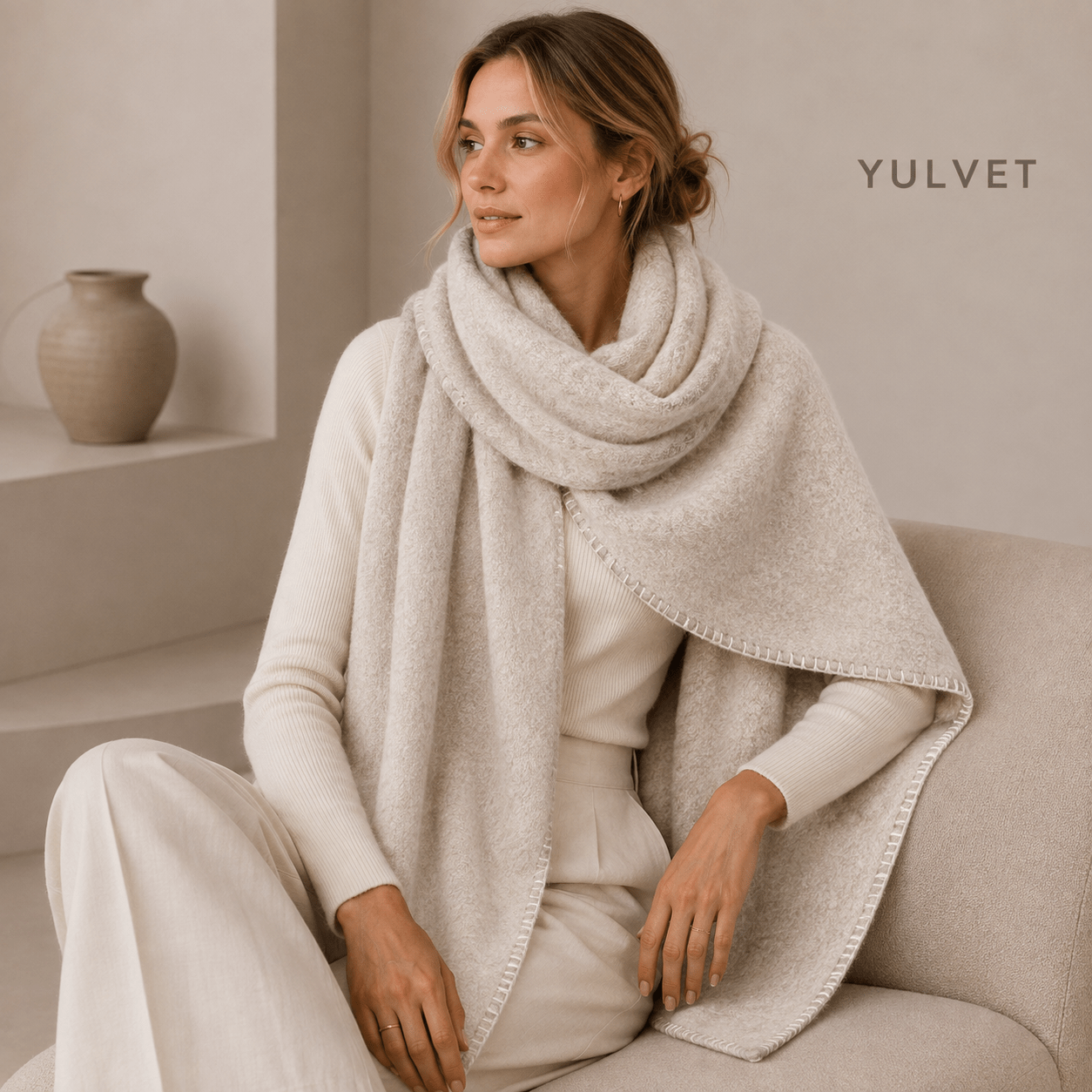 TEMU YULVET Bufanda de Mujer Extragrande y con Acabado Envolvente, Tejido con Lana y Diseño Versátil para Otoño e Invierno