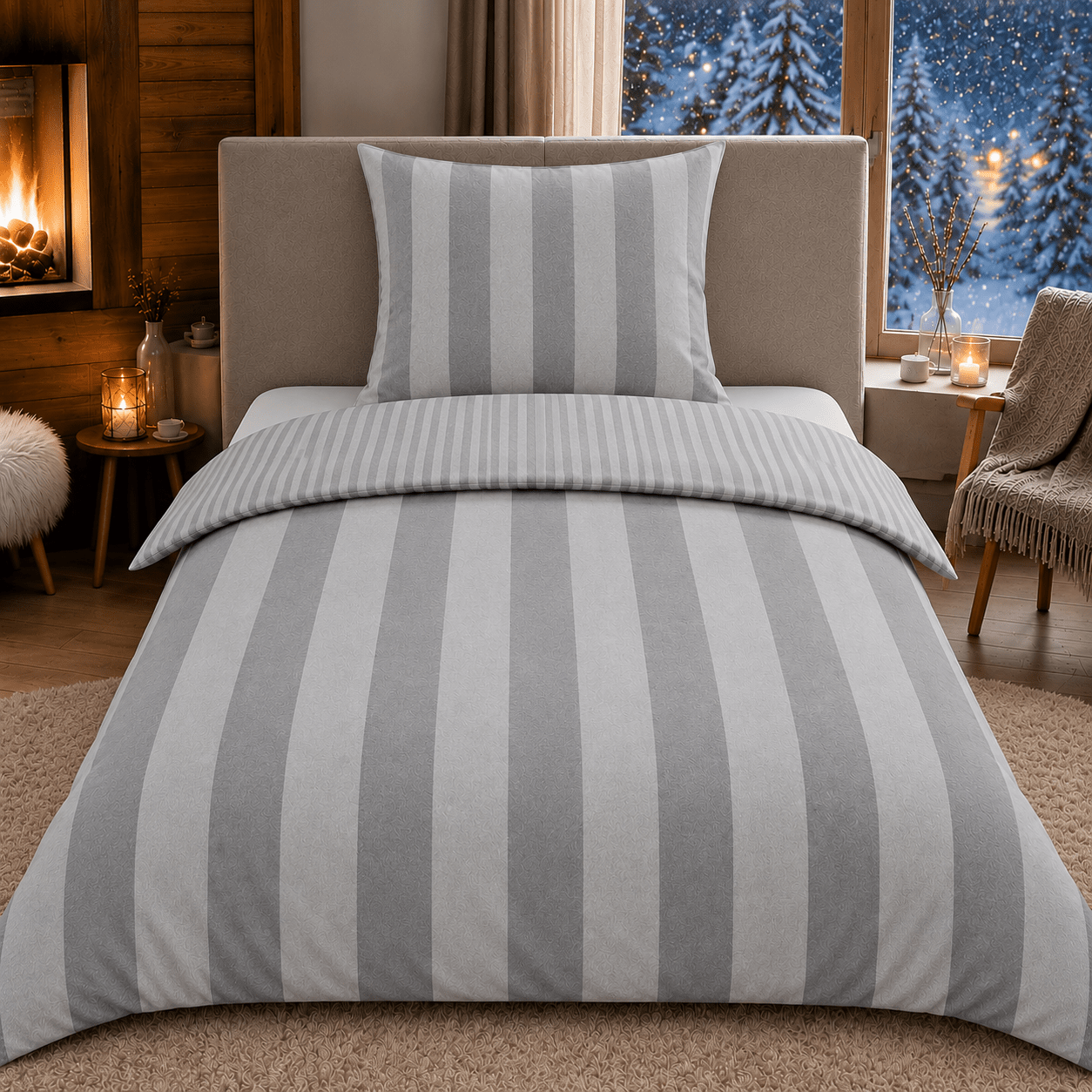 Image of Winter Bedding Stripes 1x 135x200 + 1x 80x80 Plush Fleece Warm 2pcs Wrinkle-free With Zipper In 2 Colors Winter Bedding Cozy Fluffy