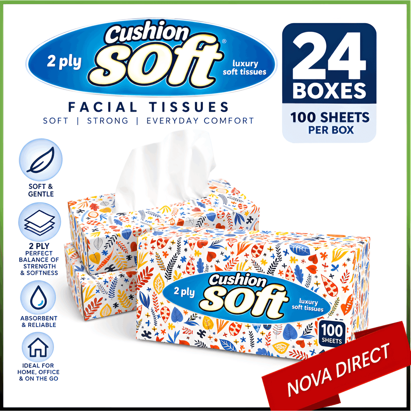TEMU 2-ply Facial Tissues 24 Pack 100 Sheets Per Box Regular Cube