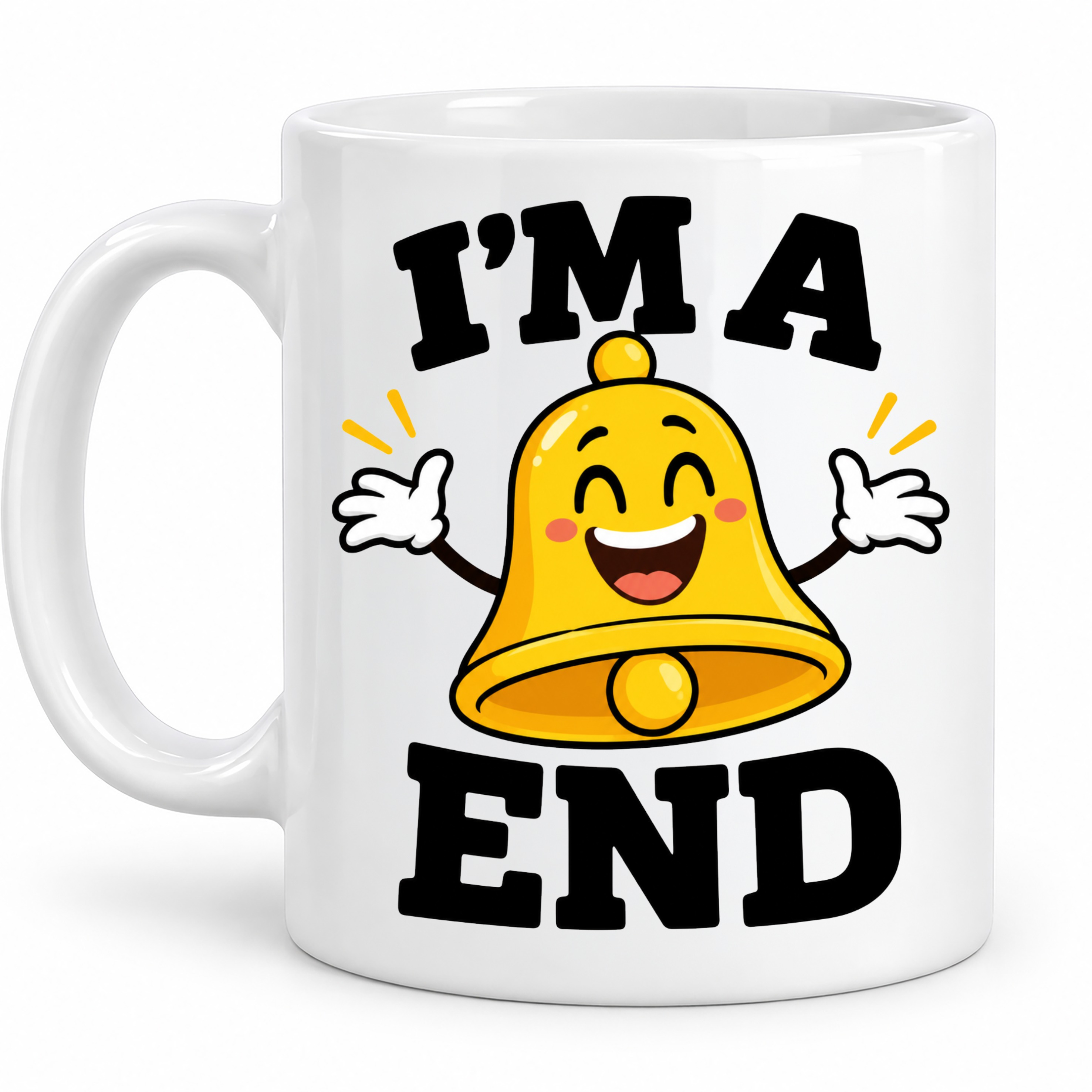 TEMU Funny I’m A Bell End Mug, Cheeky British Humour Coffee Cup, Smiling Bell Joke Mug, White Ceramic Mug, Black Handle Coloured Mug, Colour Changing