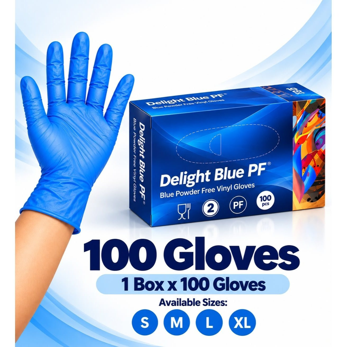 TEMU 1 Boxes (1 X 100 Boxes 100pcs) Blue Vinyl Disposable Gloves, Powder Free, Cooking, Cleaning Household Box Purpose S, M, L, Xl
