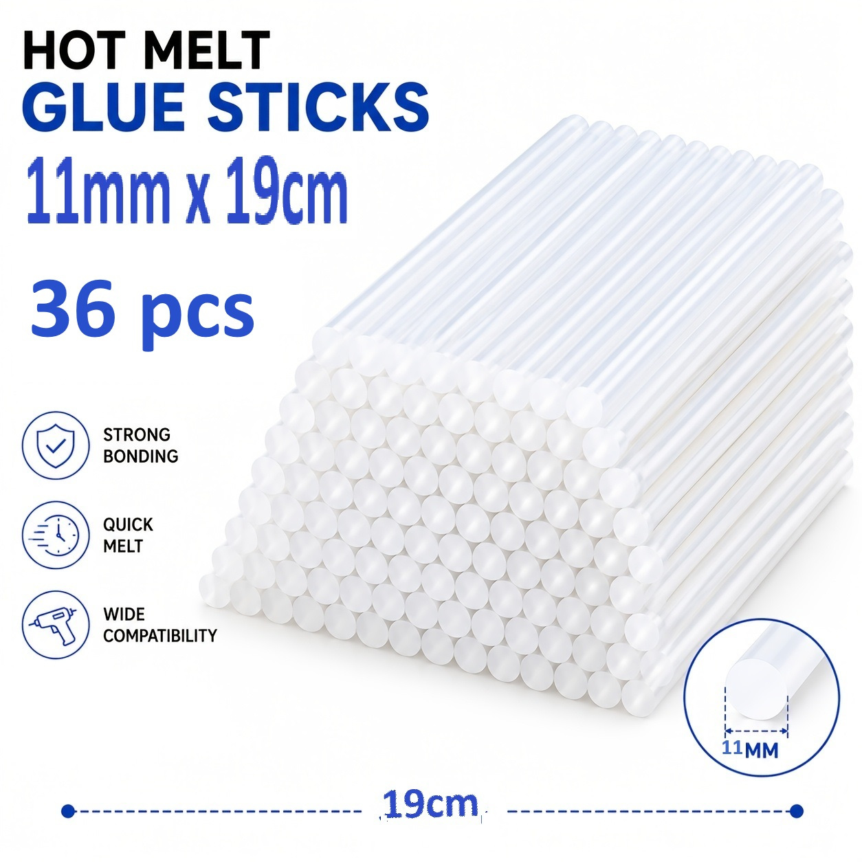 TEMU PACK ECONOMICO 72/36 barras de pegamento termofusible transparente de adherencia, 7x19cm x 72 unidades - 11x19cm x 36 unidades, pegamento