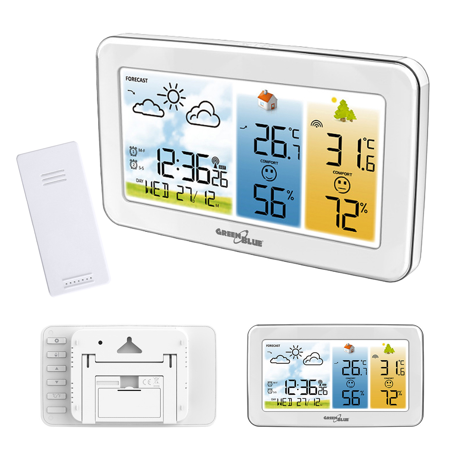 Image of Wireless Weather Station Greenblue, Temperature + Humidity , Clock/alarm/date, °c / °f, Range Up To 60m, Gb442 W