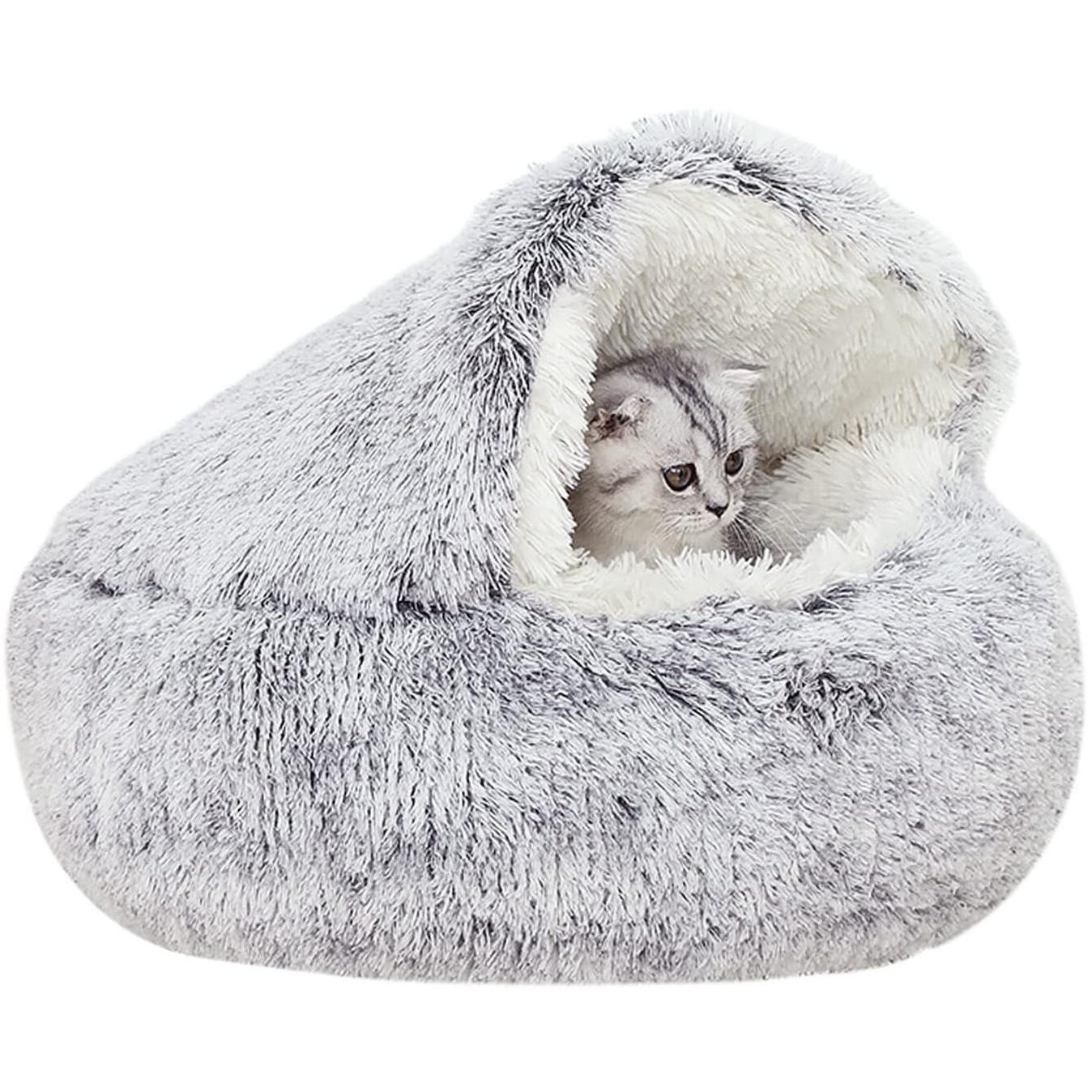 TEMU Hooded Cat And Dog Cave Bed, Soft Plush Faux Fur Cosy Pet Bed, 40cm 50cm 60cm