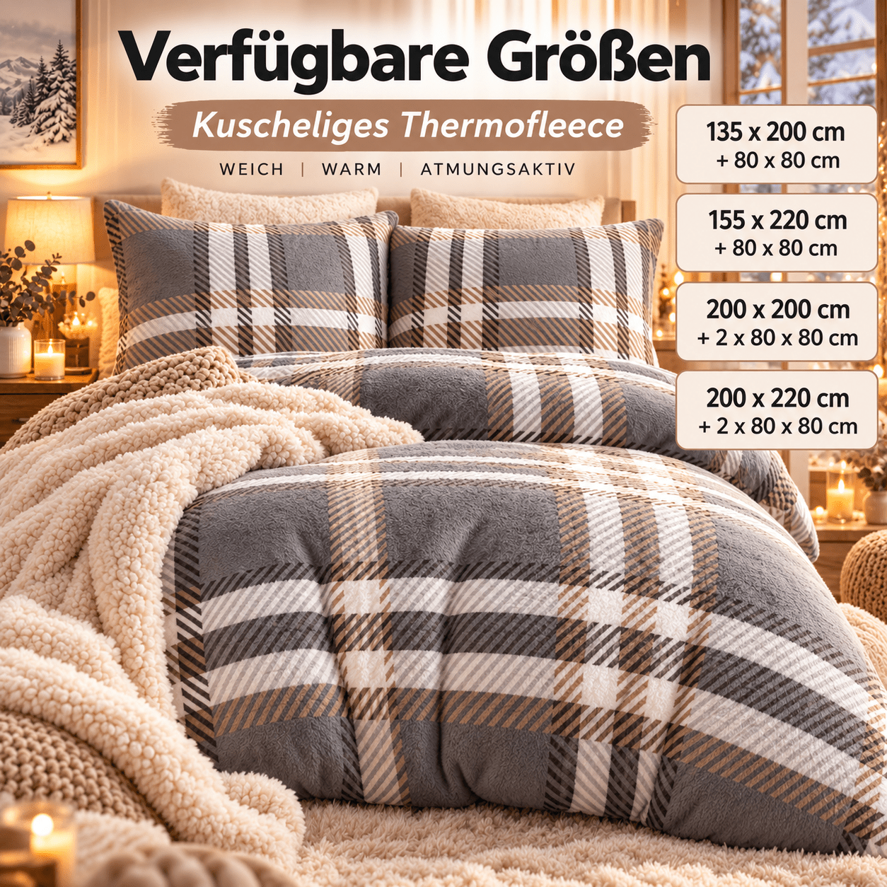 Image of Fleece Stripes Gray Beige In Many Sizes Design Zipper Warm Pillowcase 80x80 Cm Christmas Gift Idea
