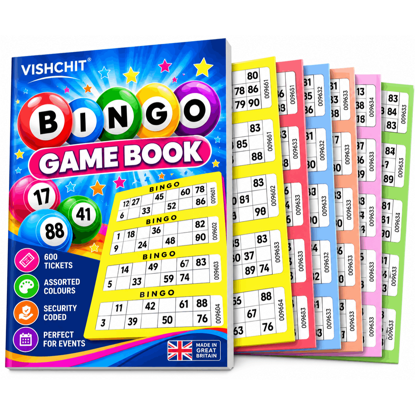 TEMU Bingo Tickets 600 Games, Pack Of 1 Book, Security Coded, Assorted Colours, Numbered Bingo Game Cards For Parties, Clubs, Charity Fundraising &