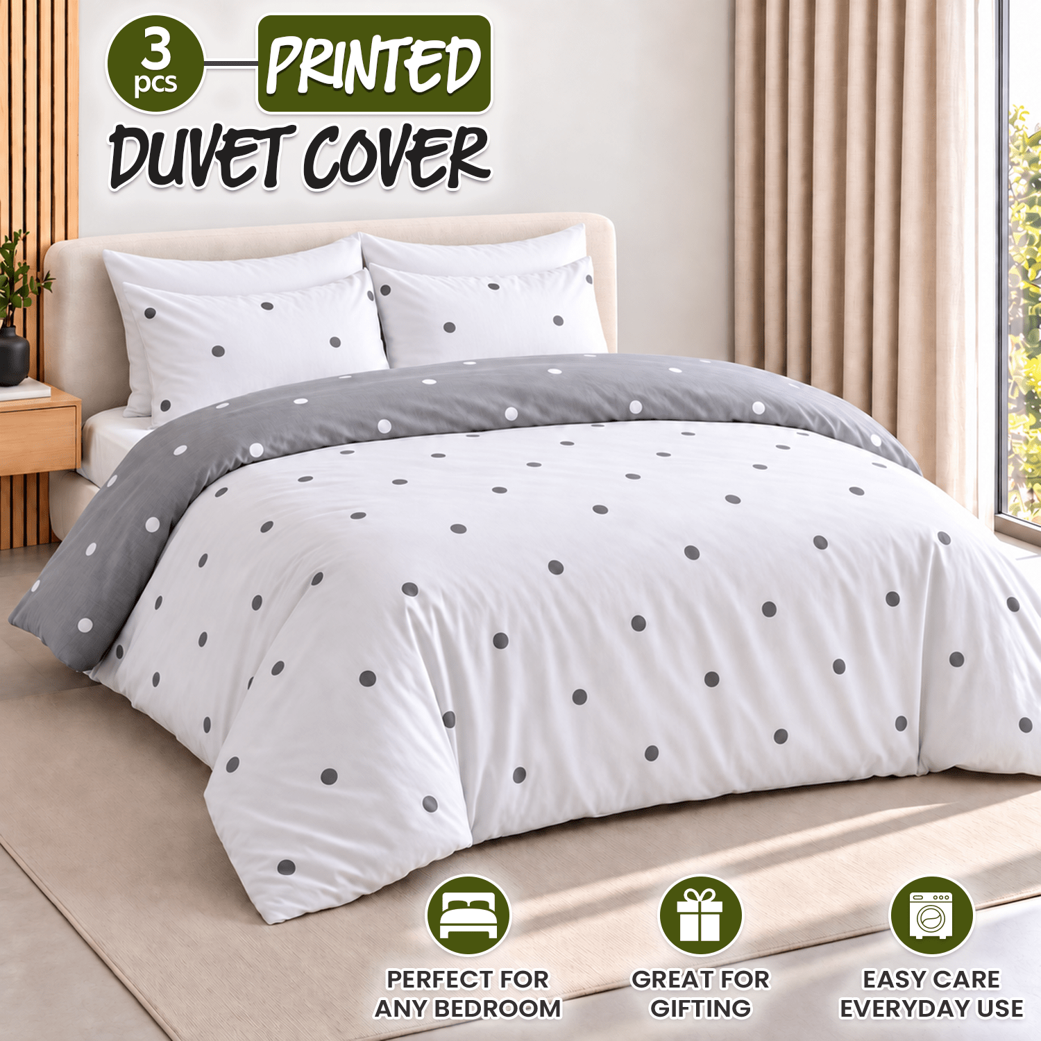 TEMU 3pcs Printed Duvet Cover Set With Pillowcases, Soft & Breathable Polka Dot Bedding, Hotel-quality Quilt Cover, Button Closure, Fade Resistant &