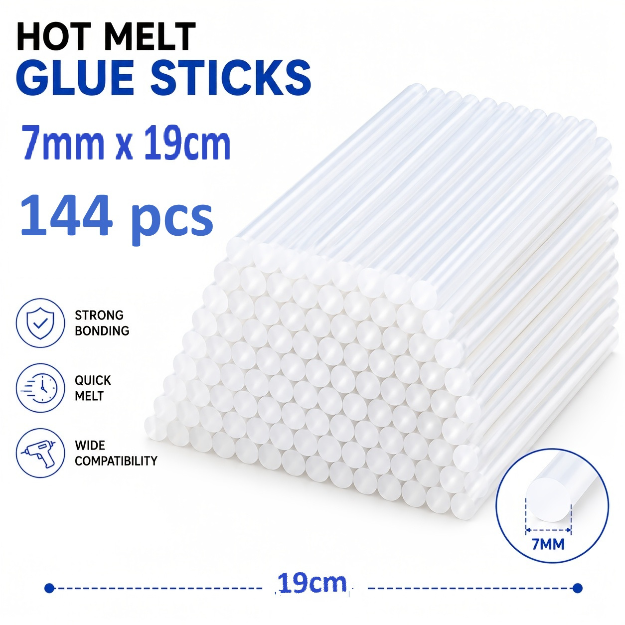 TEMU PACK ECONOMICO 144/72 barras de pegamento termofusible transparente de adherencia, 7x19cm x 144 unidades / 11x19cm (72pcs) unidades, pegamento
