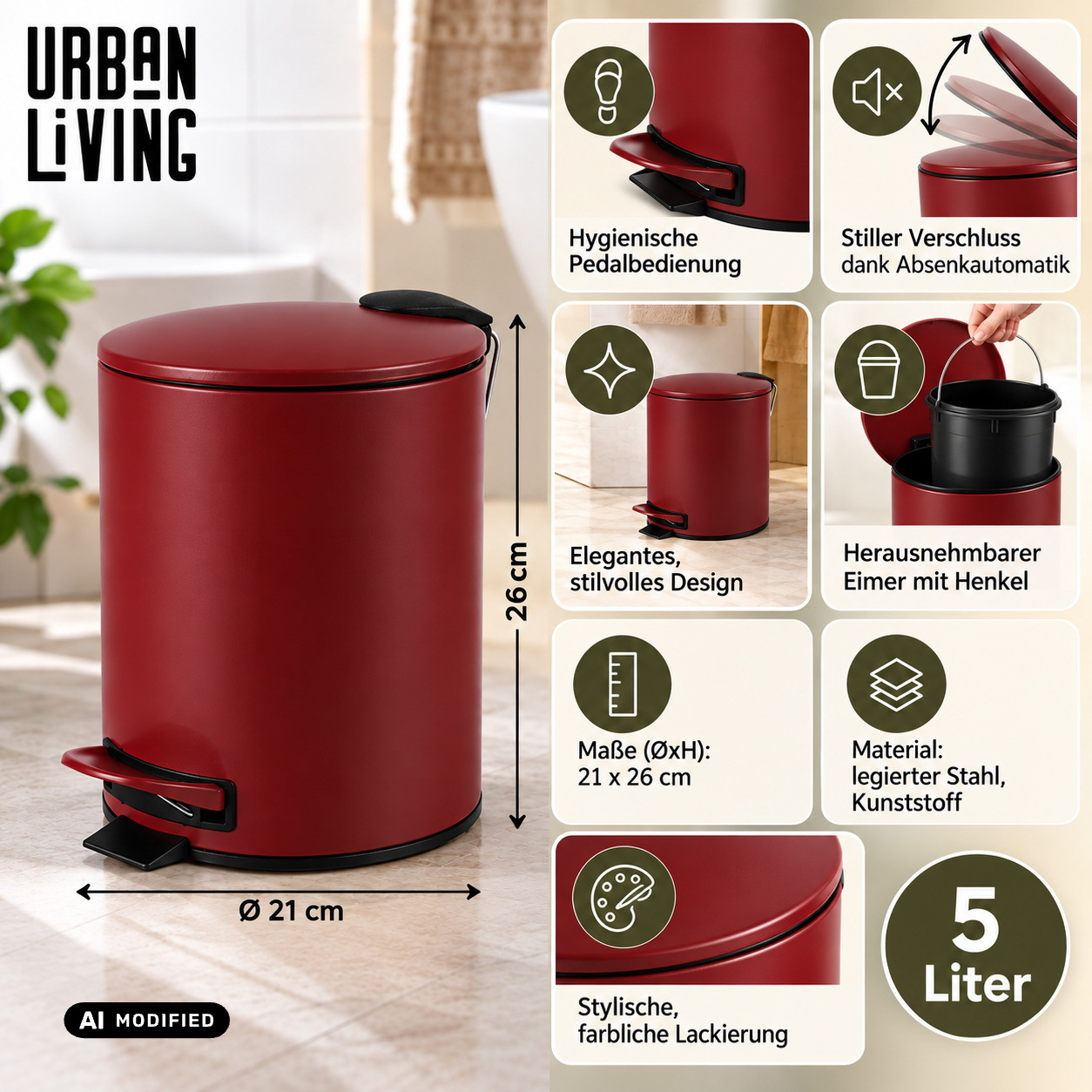 Image of 5-liter Step Trash Can With Pedal, Cosmetic Waste Bin, Bathroom Trash Can, Step Bin For Bathroom Waste, Cosmetic Waste, And Paper