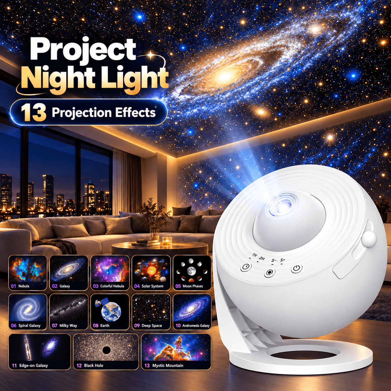 Image of 13 In 1 Home Planetarium Star Projector Night Light With Timer, Rotation Speed Change, 360° Rotatable Mist Starry Sky Lamp For Bedroom, Christmas Gifts, Room Decor
