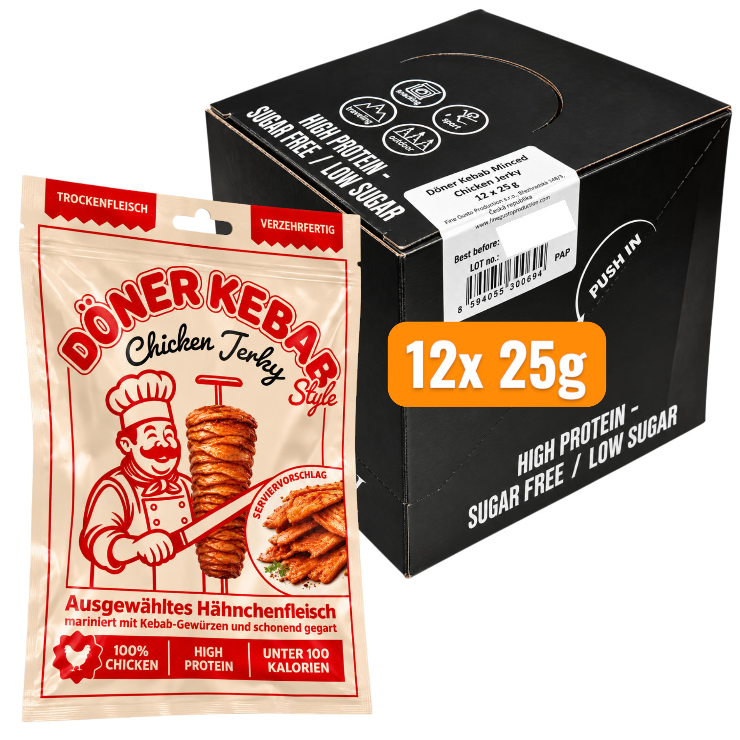 Image of Döner Kebab Style Chicken Jerky 12x 25g - Marinated Chicken Jerky With Kebab Spices – Smoked Protein Snack