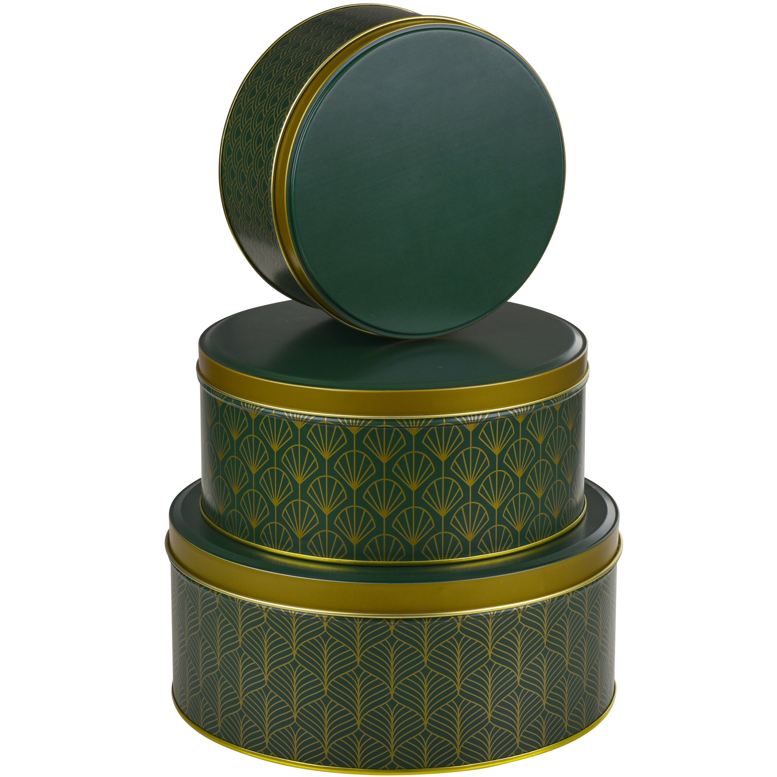 Image of 3-piece Set Christmas Round Metal Cookie Tins - Large Stackable Cookie Jar, Tin Cookie Box For Advent, Gift Cookie Jar, Christmas Cookie And Candy Tin