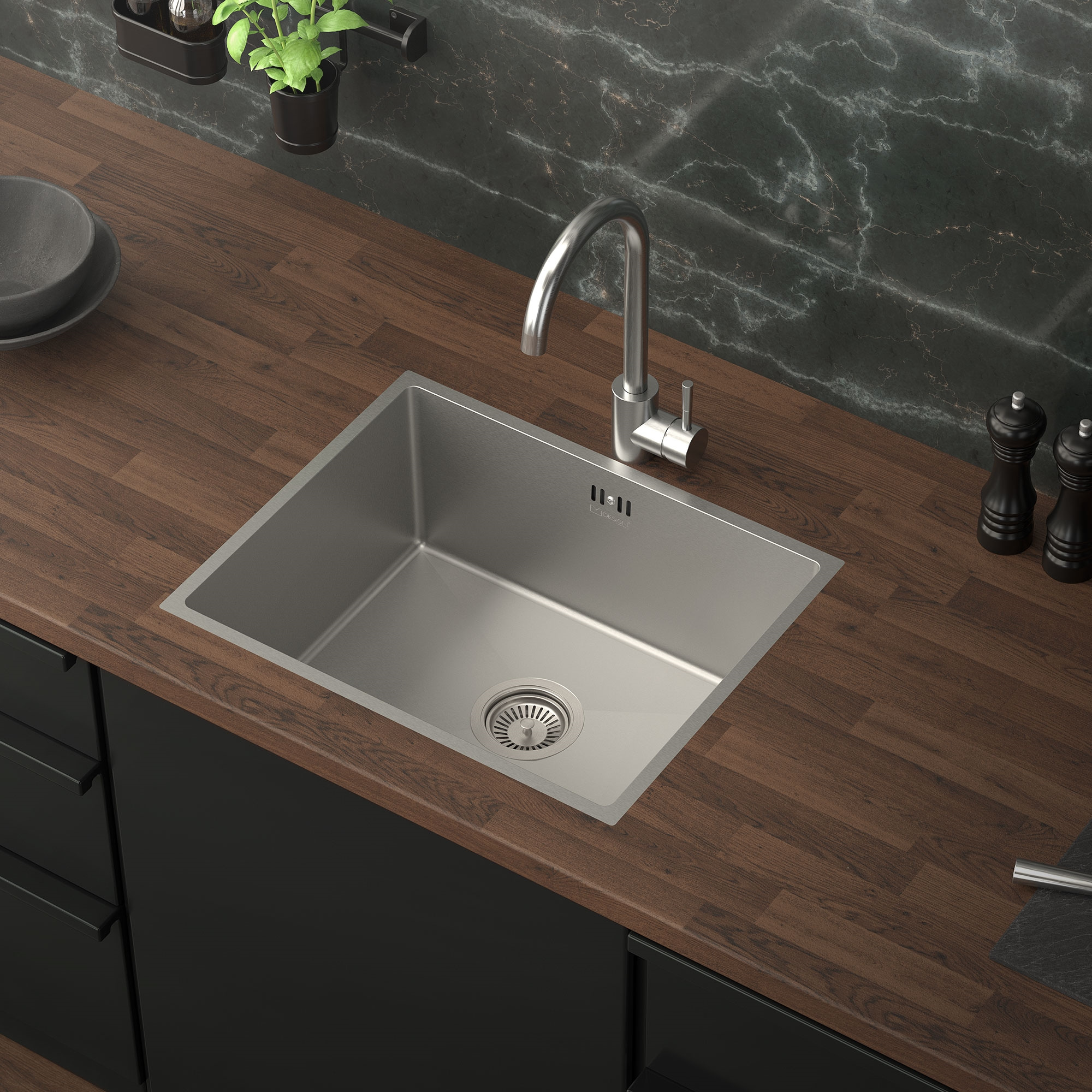 Image of Ml-design Stainless Steel Sink, Rectangular Kitchen Sink, 1 Bowl, Built-in Sink, Undermount Sink, Stainless Steel Sink With Drain And Overflow Set, Single Bowl With Siphon, Kitchen Wash Basin Sink