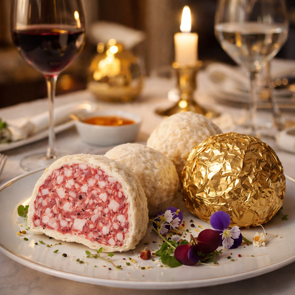 Image of Saltufo Gold Salami Balls With Summer Truffles, Wrapped In Extra Hard Cheese, Approx. 500 Grams