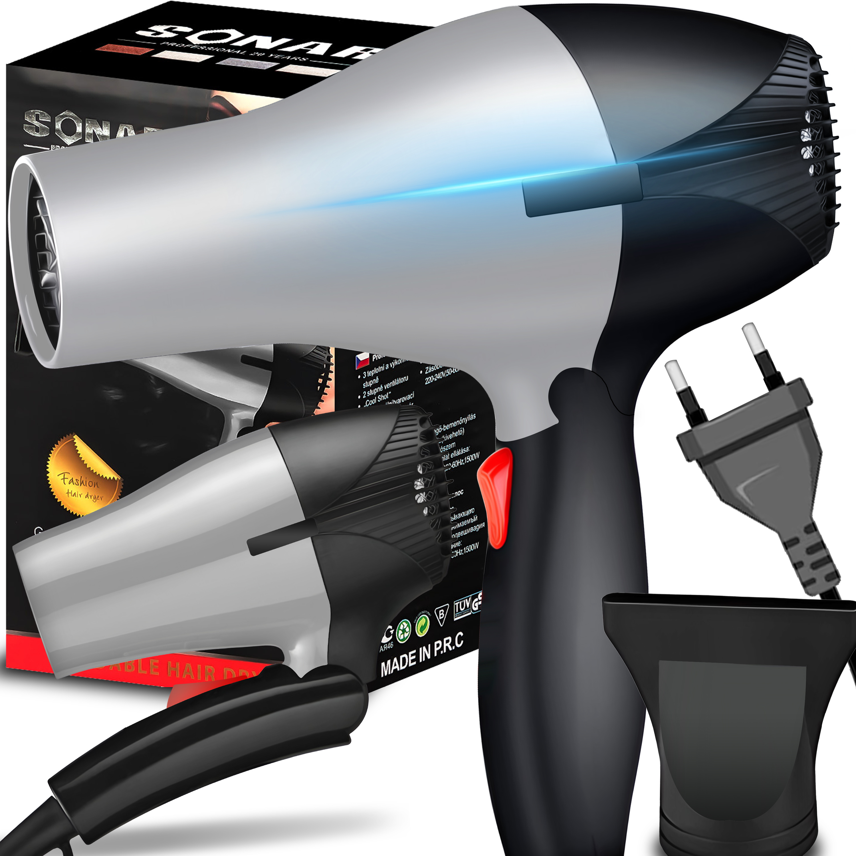TEMU ASCIUGACAPELLI DA VIAGGIO PIEGHEVOLE 1500 W, PHON DA VIAGGIO CON CONCENTRATORE, 2 VELOCIT� DI VENTILAZIONE E REGOLAZIONE DEL FLUSSO D'ARIA, 1