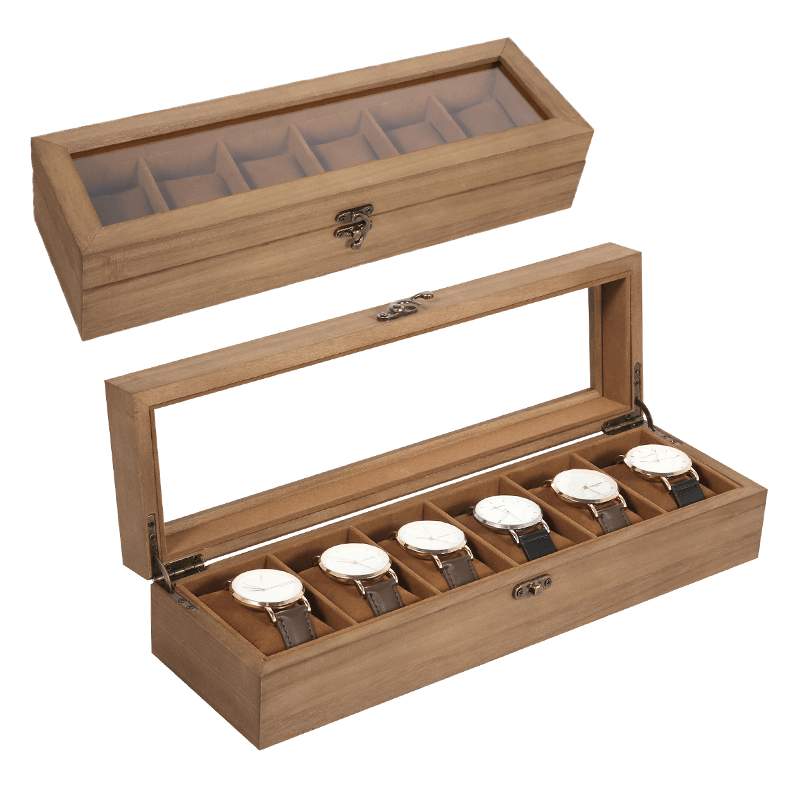 Image of Uten Watch Box With 6 Compartments, Solid Wood Watch Storage Box
