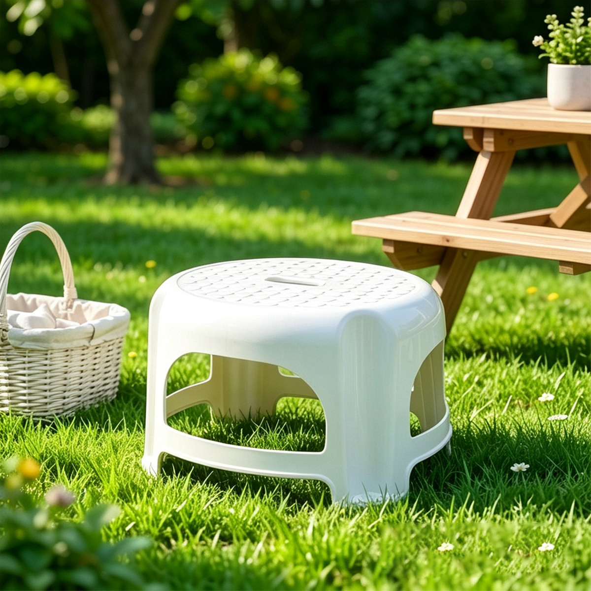 TEMU Taburete plástico blanco, 33×28×18,5 cm, estructura estable, resistente e impermeable. para baños domésticos, salones, cocinas, recibidores y