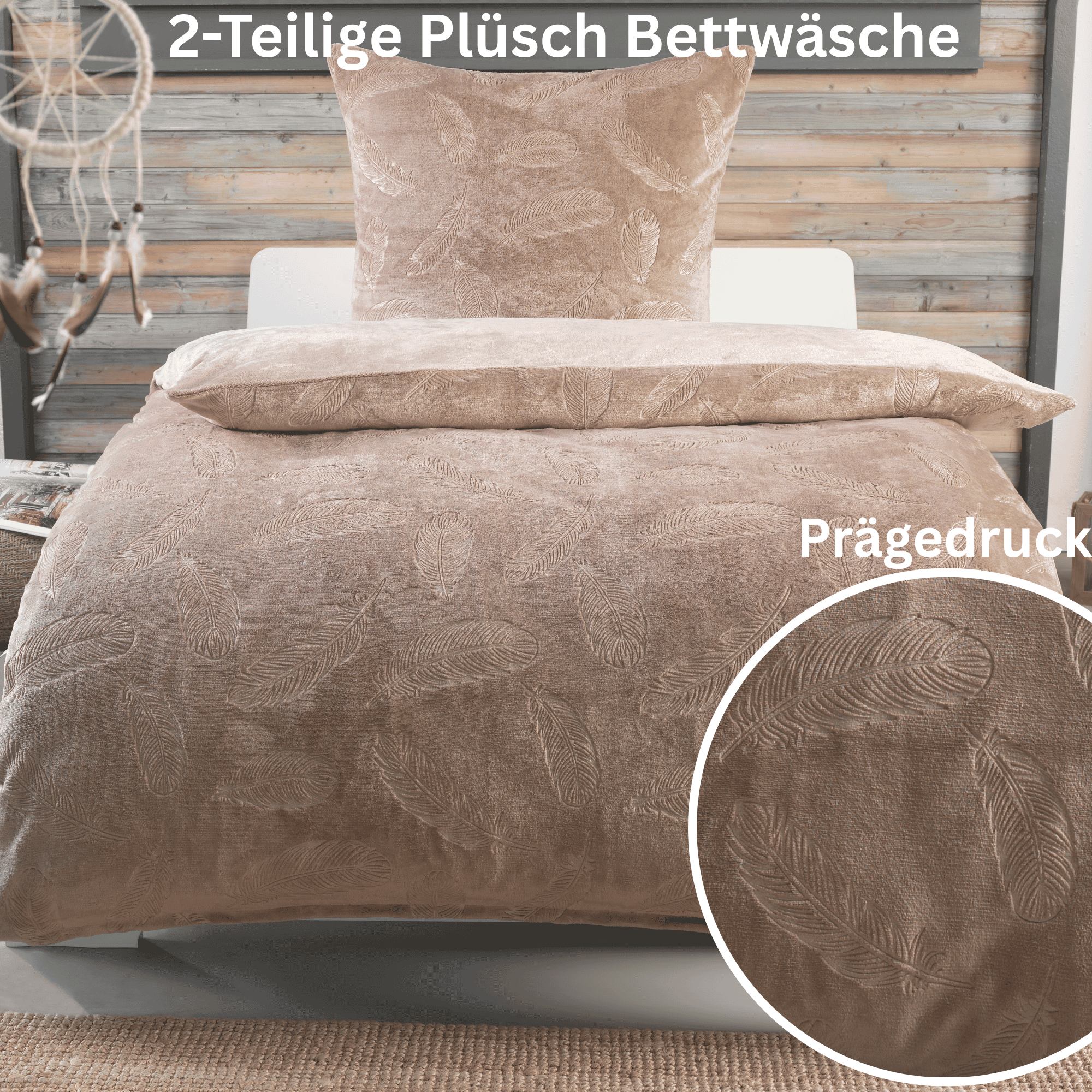Image of Cozy Plush Bedding Set 135x200 Cm Or 155x220 Cm In Embossed Print - 1x Duvet Cover + 1x Pillowcase - Warm And Fluffy - With Zipper - Perfect For Nights - Cashmere-touch Quality -