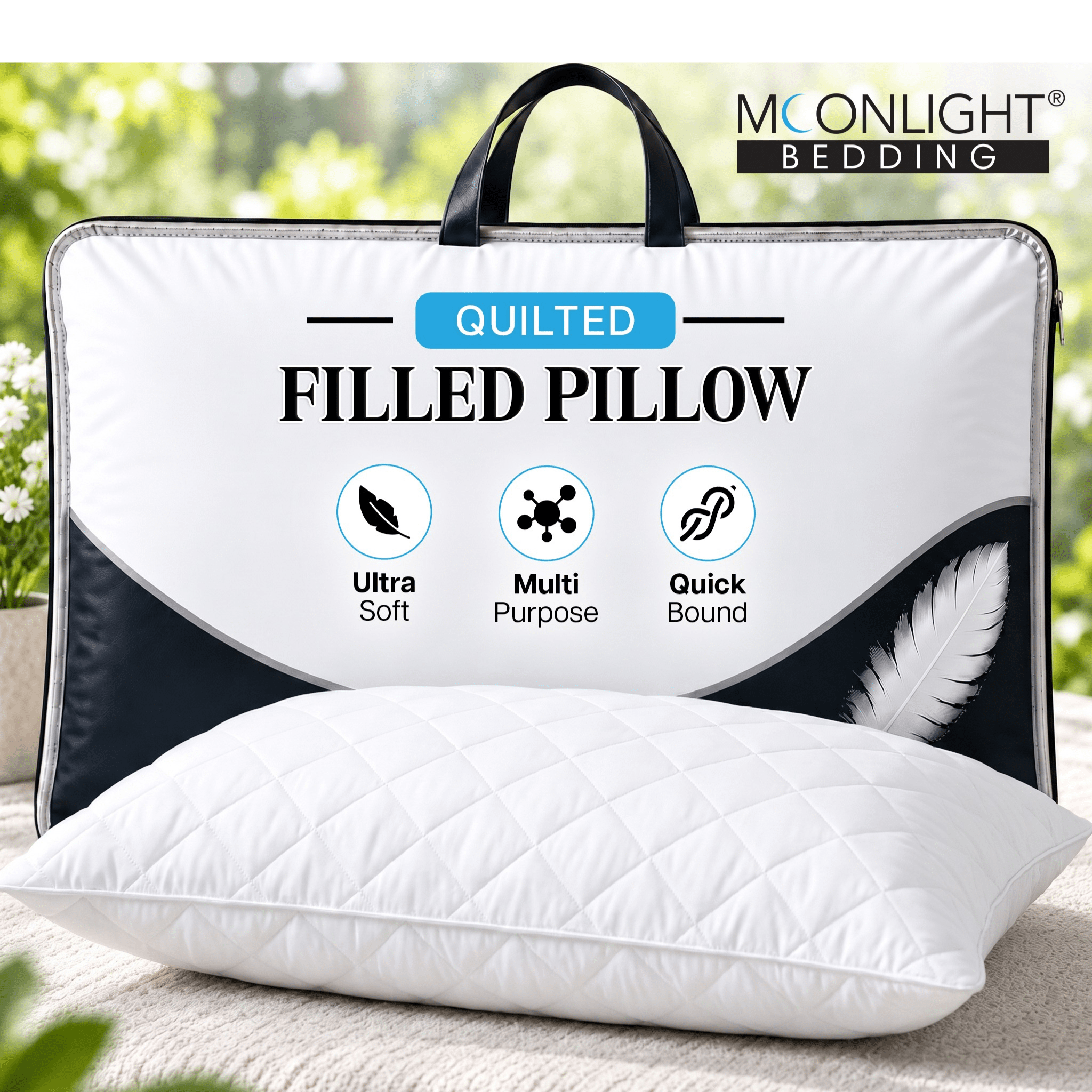 TEMU 1pc Ultra Soft Hollow Fiber Quilted Filled Pillow, Supportive Pillow Insert, Bounce Back, High Pillow Core For , Washable White Rebound Pillow
