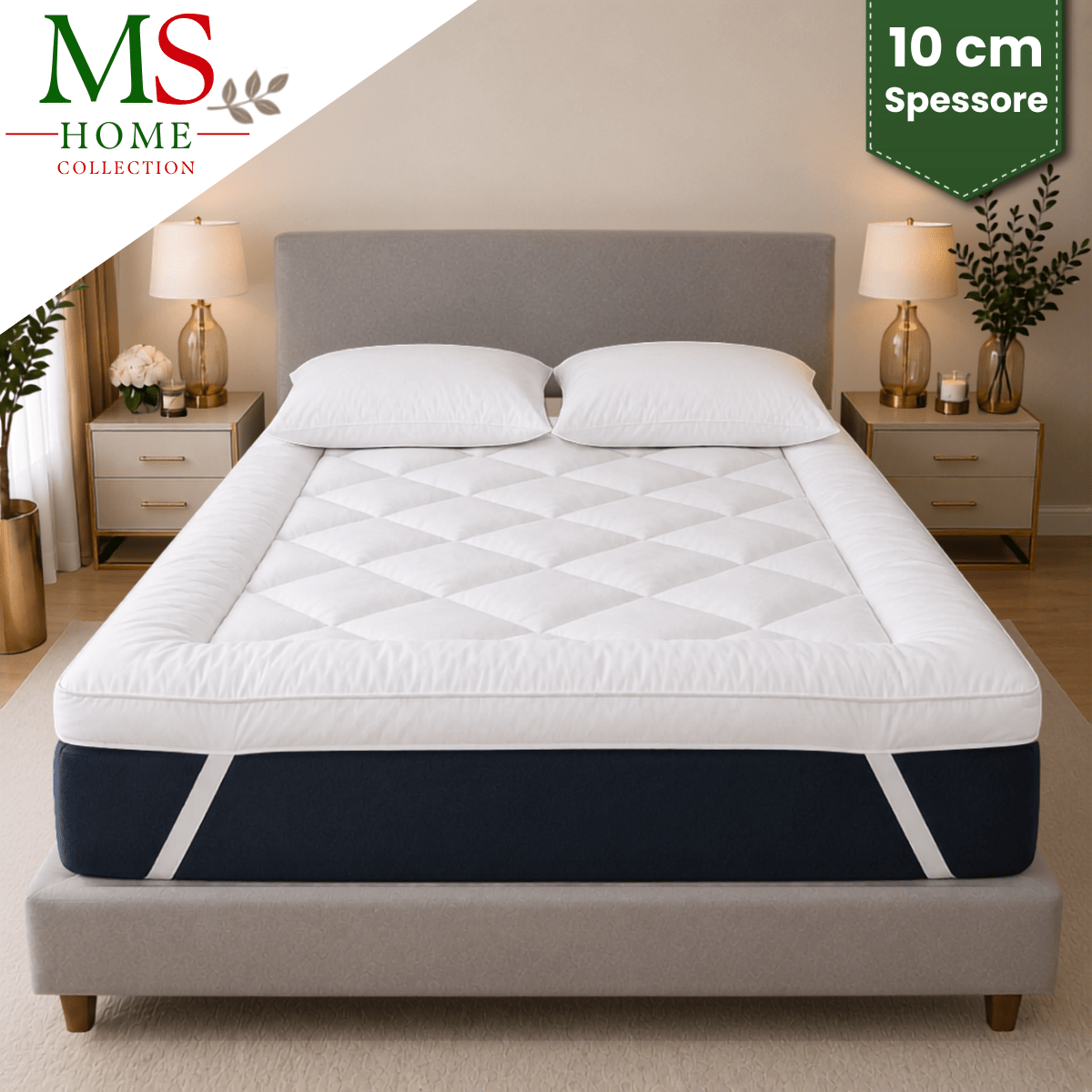 TEMU Topper Mattress 10 Cm 1000 , And Filled Cover In Microfiber, Breathable And Comfortable, With Anti-slip Elastic Straps, Machine Washable, For