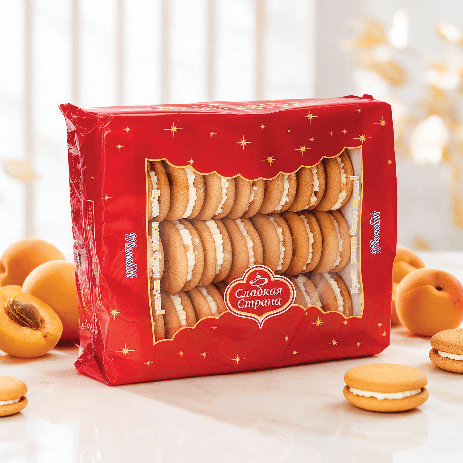 Image of Cream Cake - Double With Fruit Filling With Apricot Flavor And Cream Filling With Whipped Cream Flavor 500g