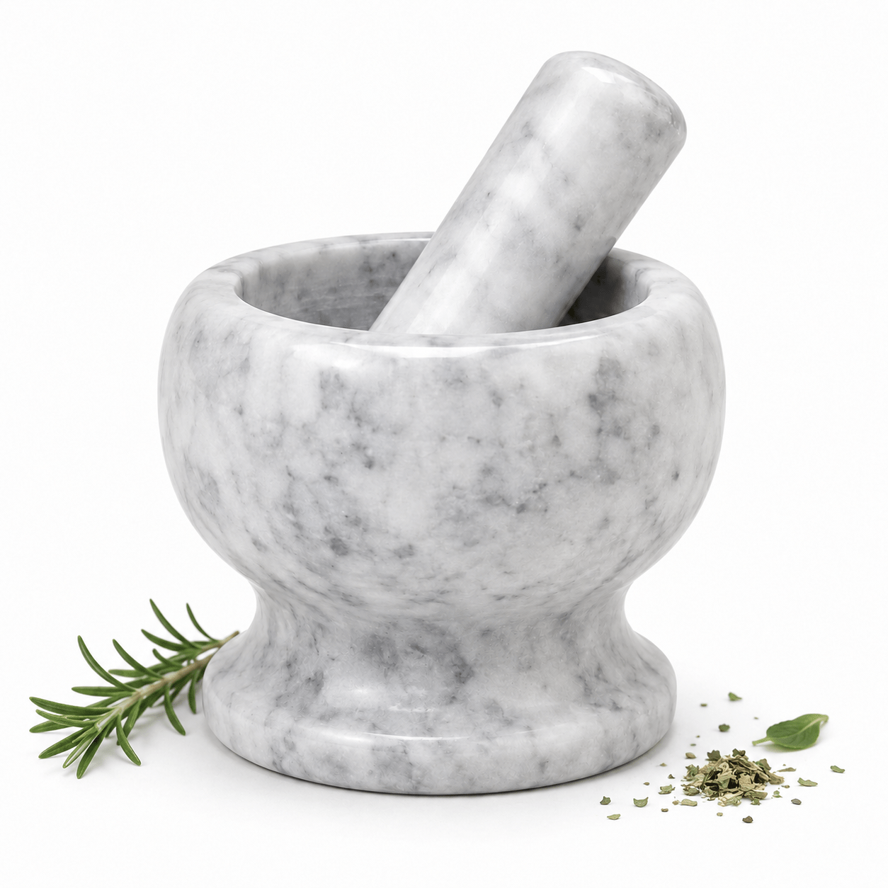 Image of Kitchen Marble Mortar With Pestle 11 X 10.7 X 9 Cm, Natural Stone, Gray, For Grinding Herbs, Spices, Seeds, Nuts, Pesto, Curry Paste And , Massive And Stable.