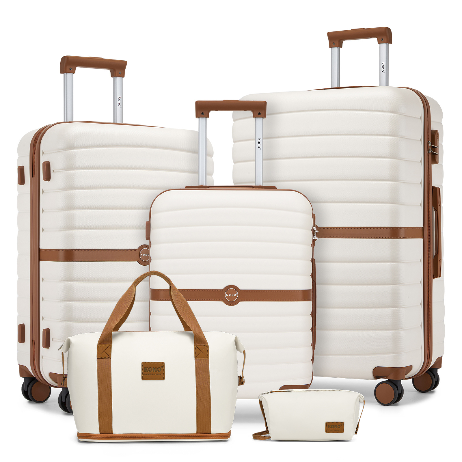 Image of 5 Piece Luggage Set, Abs+pc Hard Shell Suitcase With 360° Spinner Wheels And Combination Lock, 20/24/28 Inch Cases With Duffel Bag And Toiletry Bag