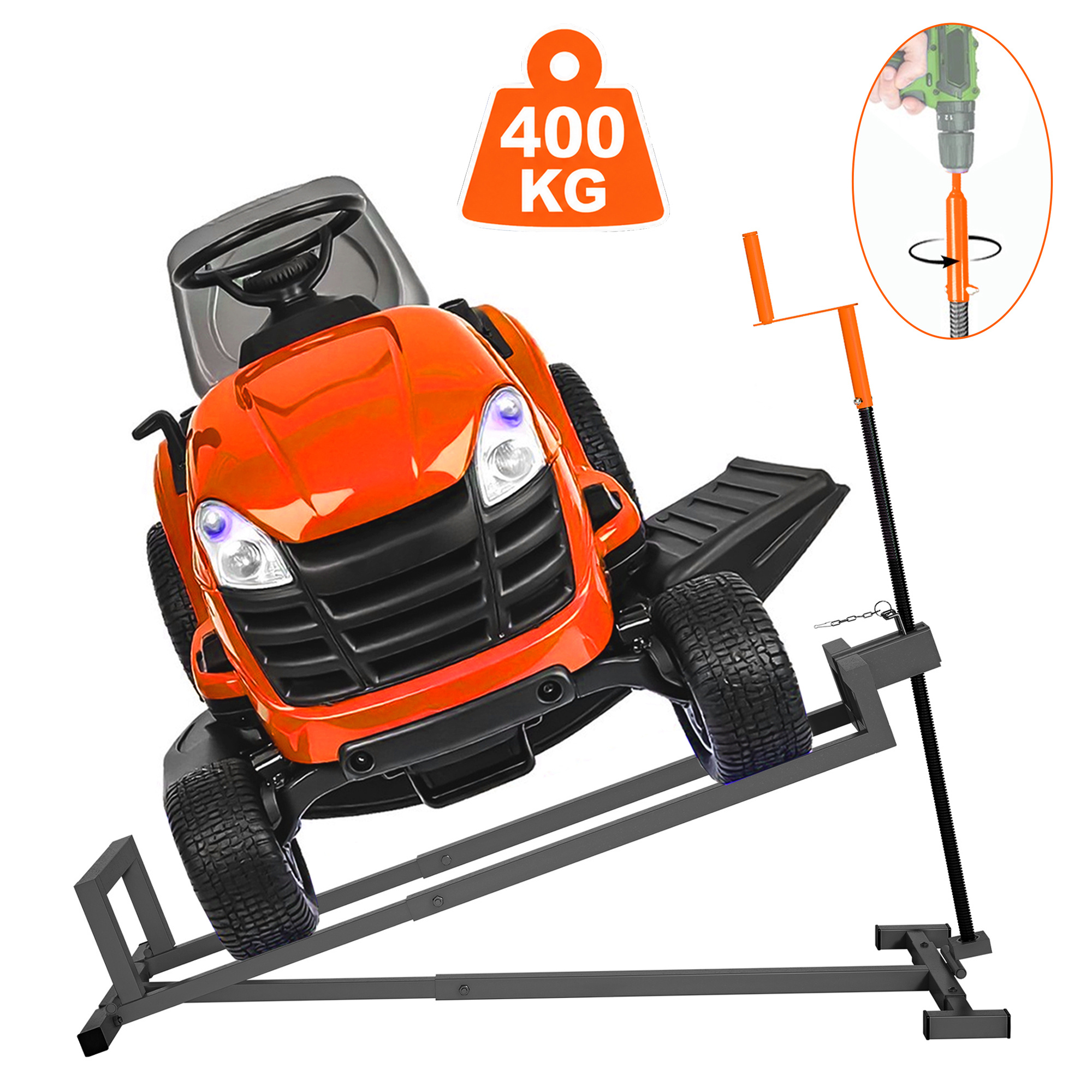 Image of Lawn Tractor Lifter 400 Kg - Telescopic Lawn Mower Lift For Tractors Lawn Mowers, 45° Tiltable – Mower Tractor Trailer For Cleaning & Maintenance
