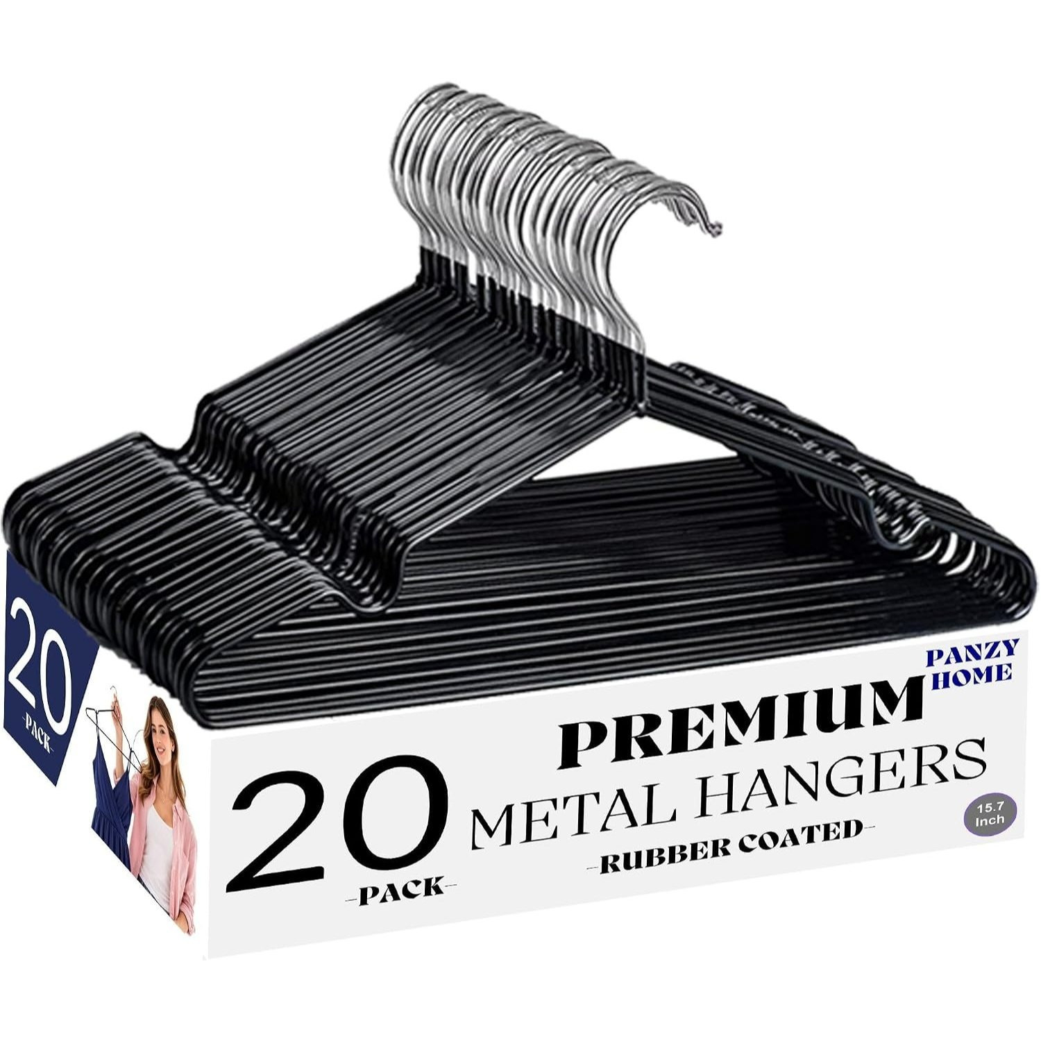 TEMU Home 20 Rubber Coated Metal Hangers - Heavy Duty Strong Clothes Space Saving Organiser Hangers For Wardrobes, Coat Rack, Rails & Closet