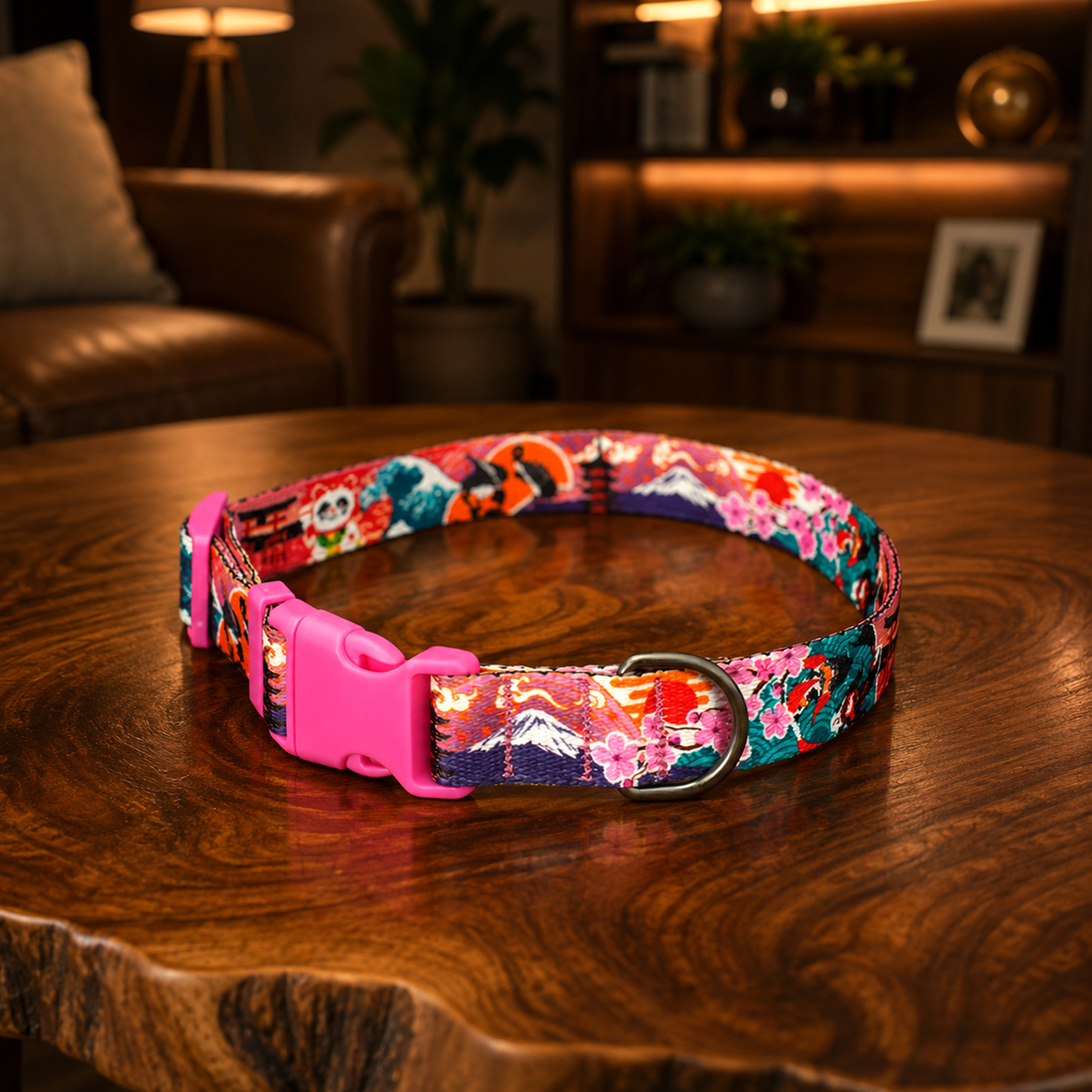 Image of Personalized Nylon Dog Collar - Custom Engraved Pet Id Name Plate - Travel Pattern Japan Africa Europe - Small Medium Large Dog Collar