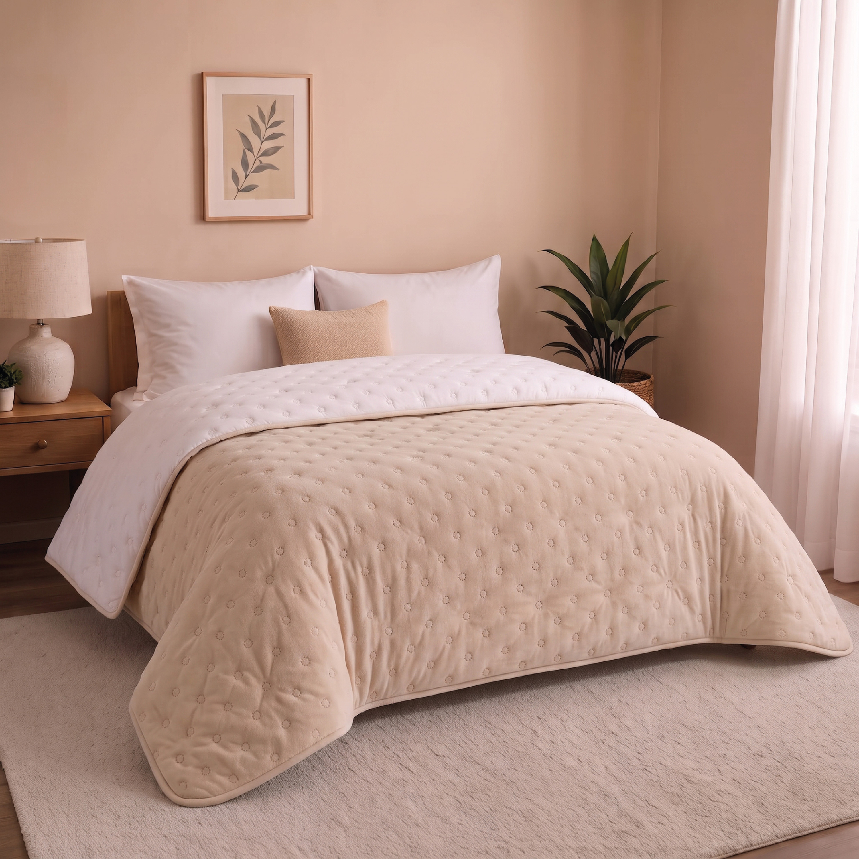 TEMU Vivid Torral - Edredón Reversible Button Beige y Blanco Ultrasuave Premium Vivid Torral (Cama 90 - 105 - 135 - 150 cm) (no fundas de cojines)