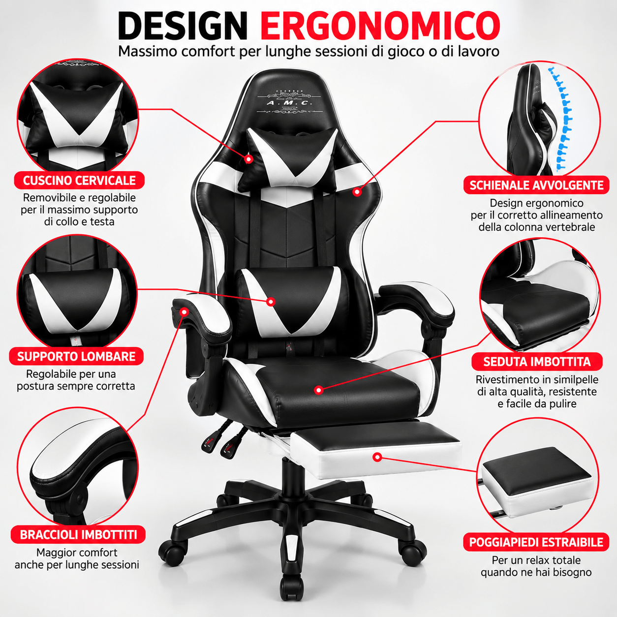 Sedia gaming reclinabile