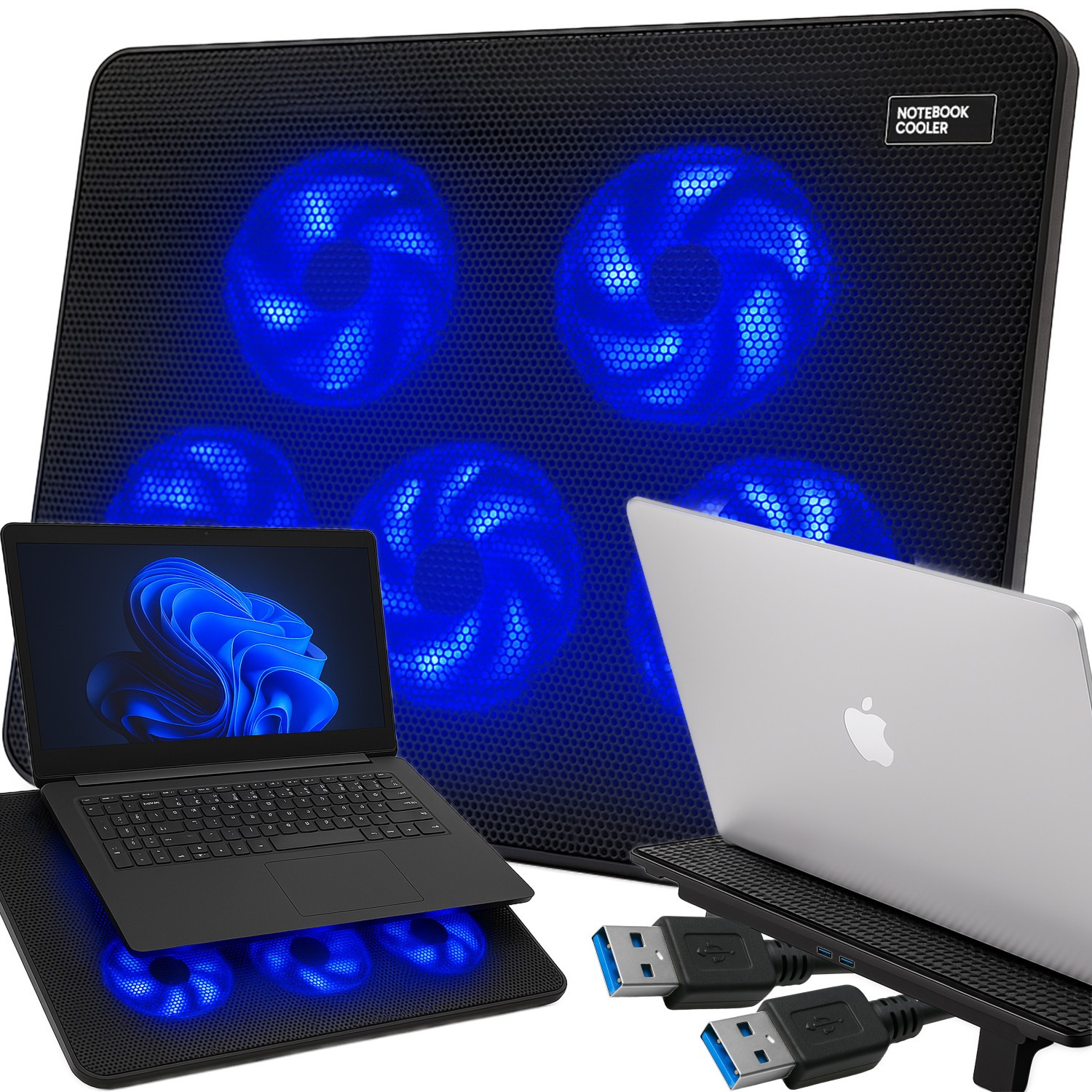TEMU BASE DI RAFFREDDAMENTO PER LAPTOP 12-17 POLLICI CON 5 VENTOLE DA 80 MM, 3 MODALIT� DI FUNZIONAMENTO CON 2 3 O 5 VENTOLE ATTIVE, INCLINAZIONE