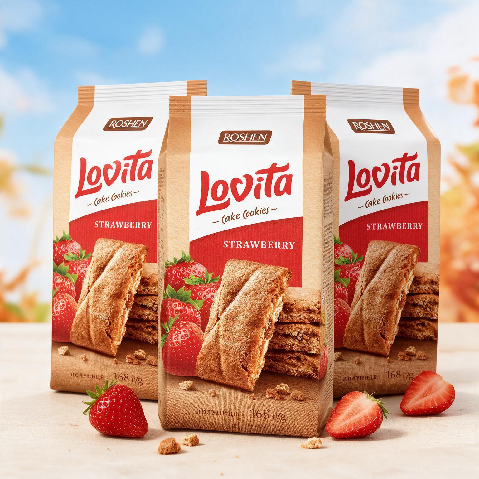Image of 3-pack Roshen Lovita Cake - Strawberry - With Strawberry Filling 3x168g - Christmas Sweets - Christmas Chocolate - Christmas Gifts - Christmas Snacks