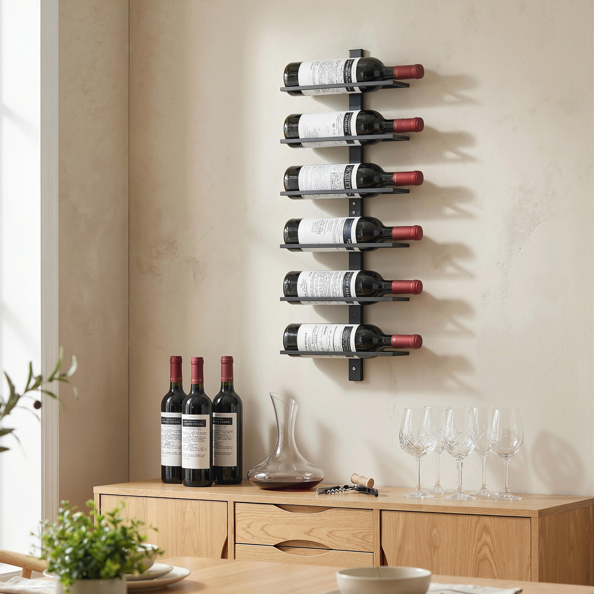 Image of Wine Rack Wall For 6 Bottles Bottle Holder Wine Bottle Holder Made Of Steel Pipe For Kitchen, Dining Room, 27 X 10 X 71