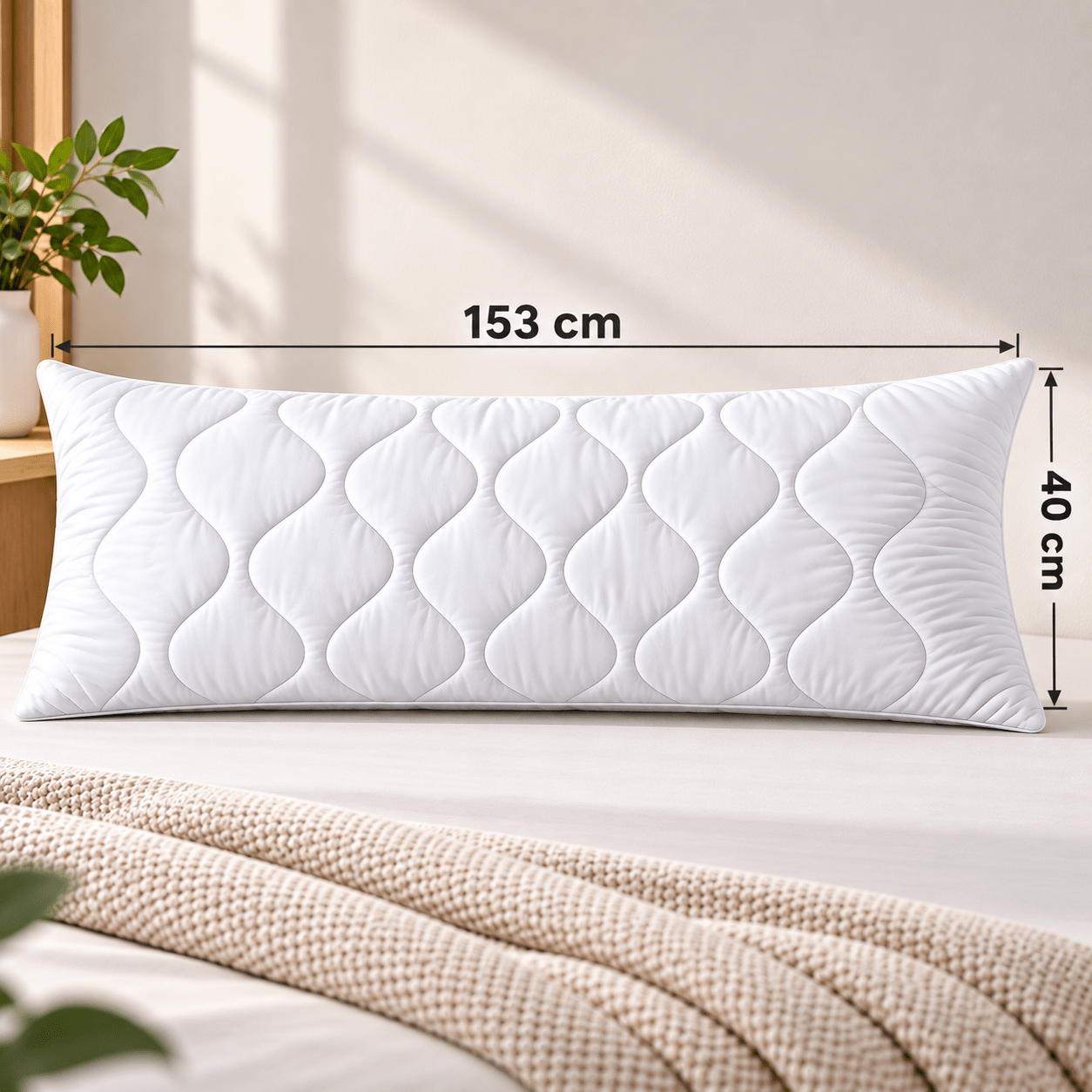 Image of Extra Long Quilted Body Pillow, 153 × 40 Cm, Soft Polyester Filled Long Sleeping Pillow, Comfortable Full Body Bed Pillow For Side & Back Sleepers, White