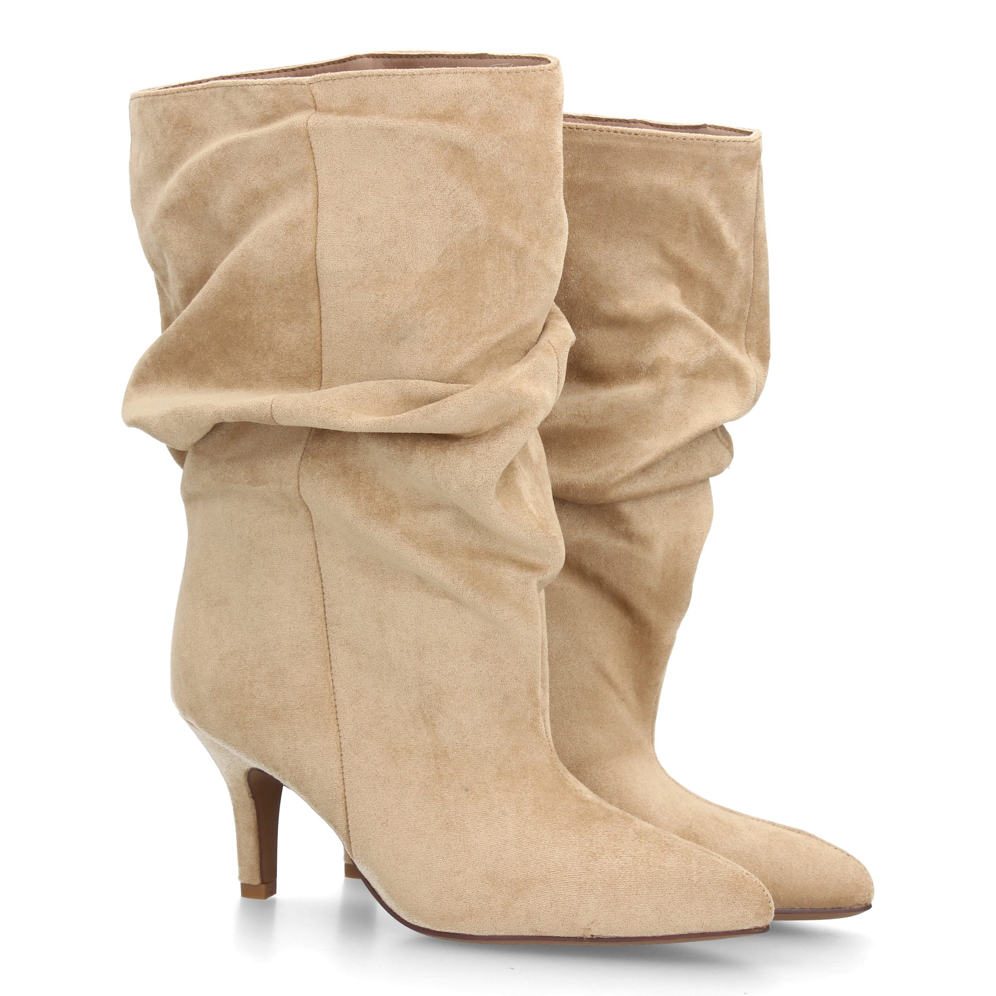 Image of Women's High-shaft Boots With Ruched Design And Suede-look Finish, Pointed Toe And Stiletto Heel. Autumn Winter Season