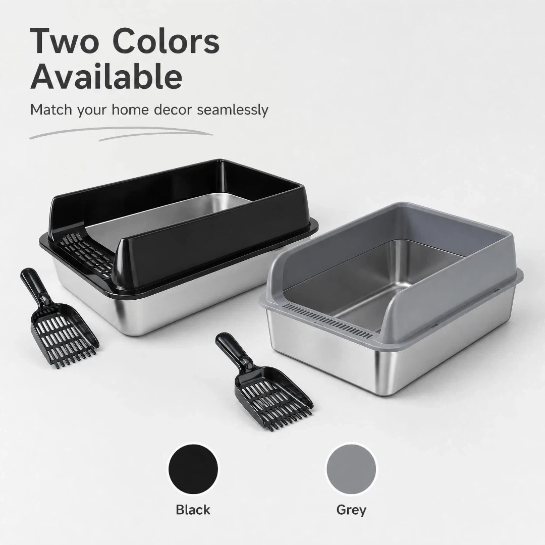 TEMU Large High Sided Stainless Steel Litter Box, Open Top Anti-litter Cat Toilet With Scoop, Odor Resistant Easy Clean For Multi-cat Household,