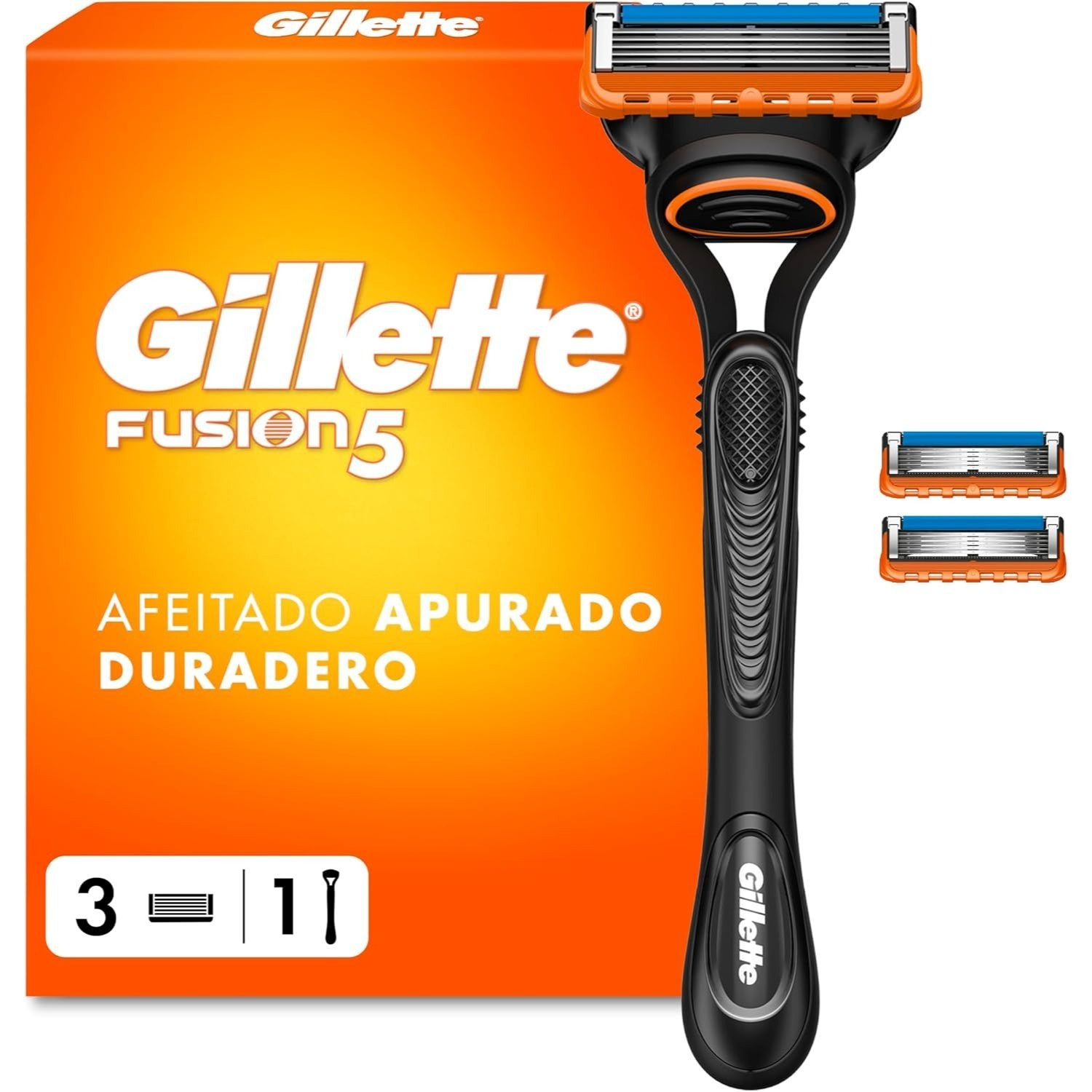 TEMU Gillette Fusion5 Maquinilla De Afeitar Para Hombre Recambios 1 Mango + 3 Cuchillas de Afeitar con 5 Hojas Y Banda de Gel Lubricante para Un