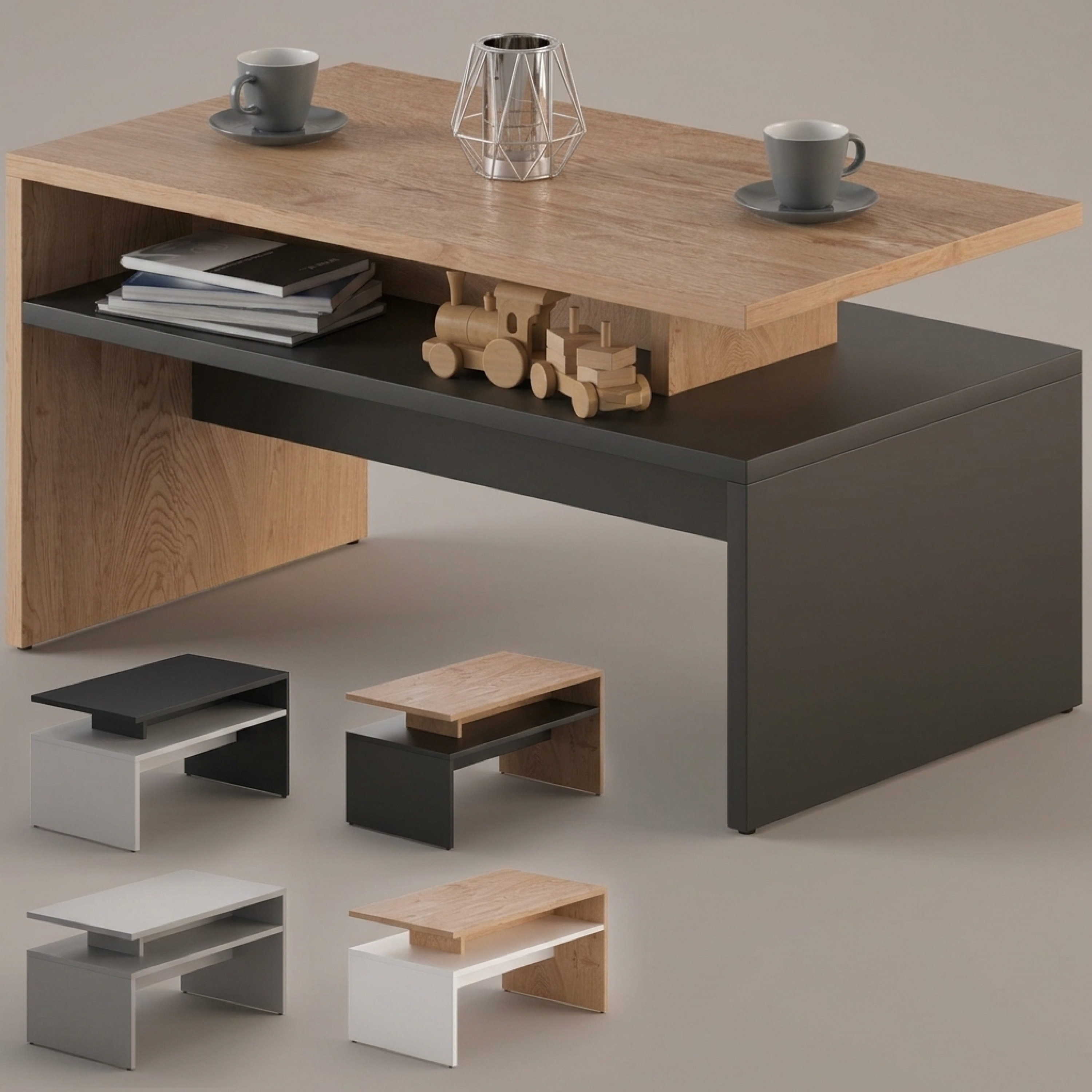 Image of Coffee Table With Storage Space Wood-gray Living Room Table, 95x55x50 Cm, Scratch-resistant, 50 Kg Loadable, Side Table, Sofa, Furniture, Wood, Console Table